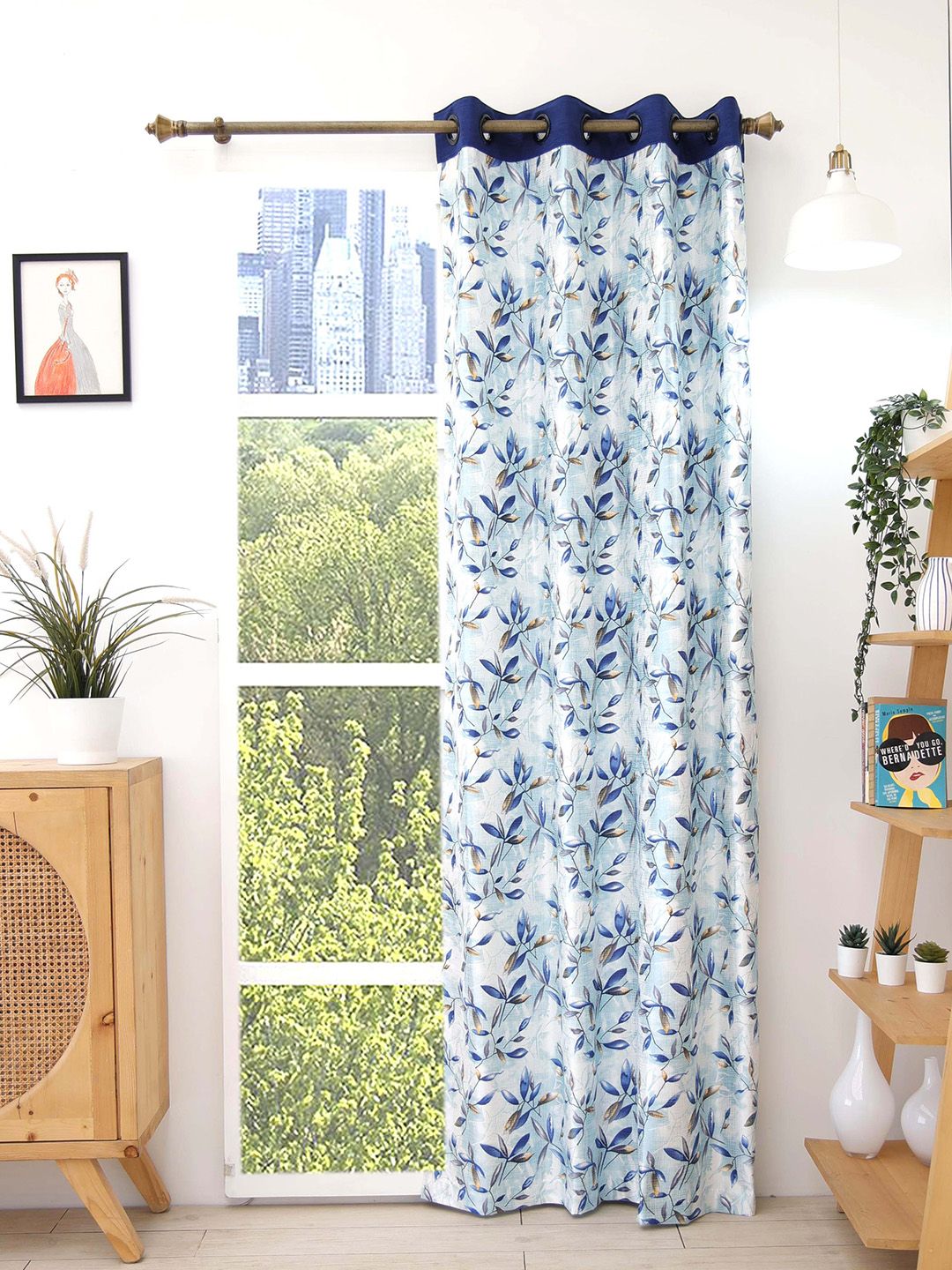 Ariana Blue & White Floral Printed Door Curtain Price in India