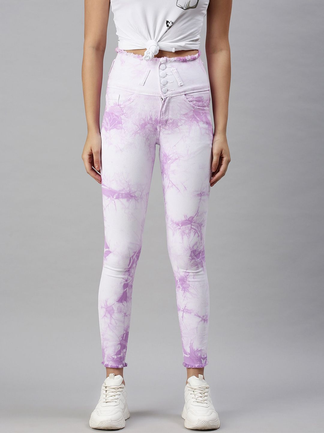 SHOWOFF Women Purple & White Slim Fit High-Rise Stretchable Clean Look Jeans Price in India