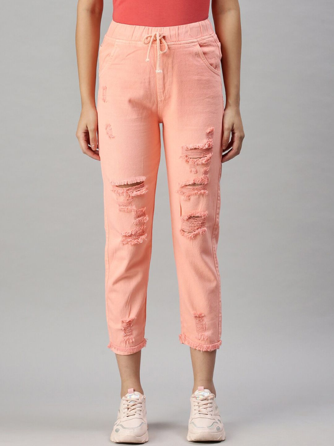 SHOWOFF Women Pink Jogger High-Rise Highly Distressed Jeans Price in India