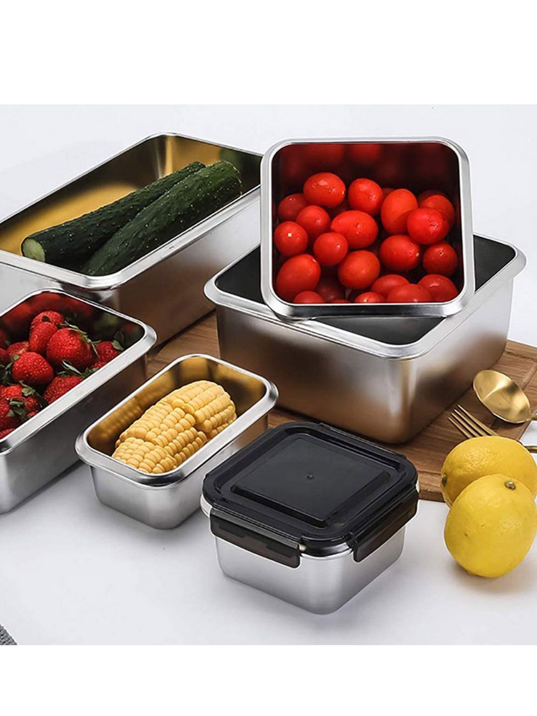 Femora Set Of 2 Silver-Toned & Black Stainless Steel Lunch Box Price in India