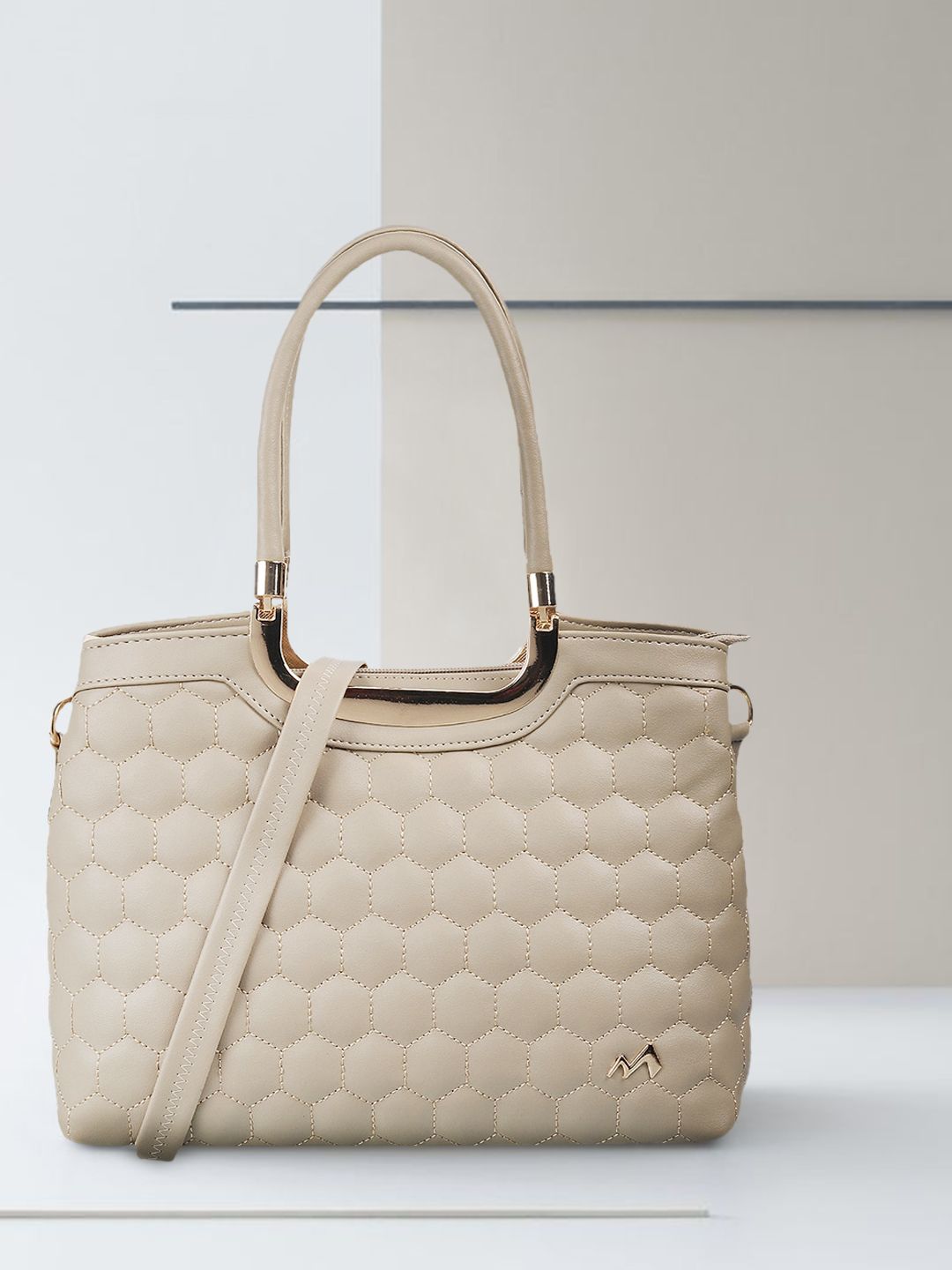 Metro Beige Oversized Structured Handheld Bag with Quilted Price in India