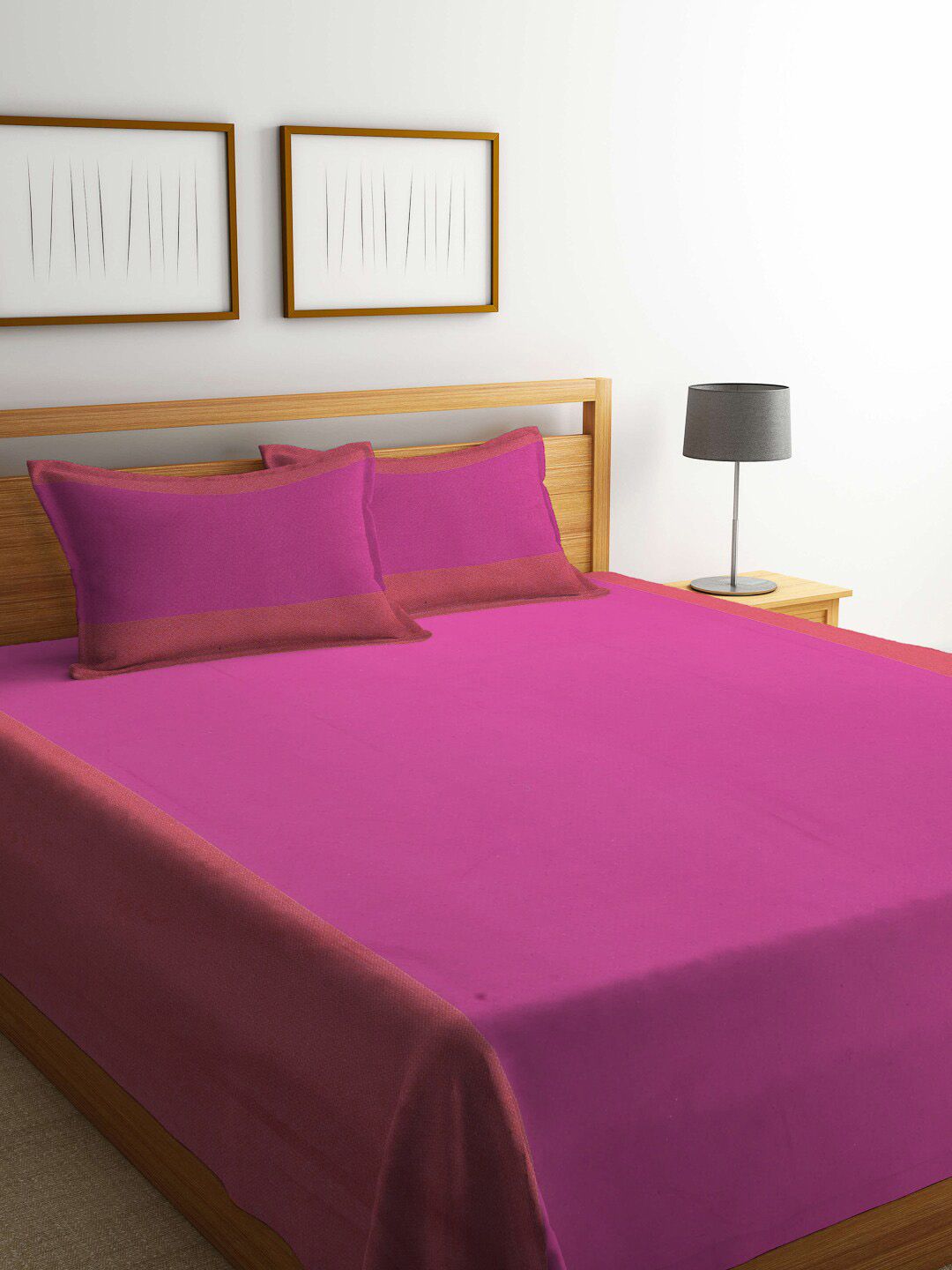 KLOTTHE Solid Cotton Double Bed Cover with 2 Pillow Covers Price in India