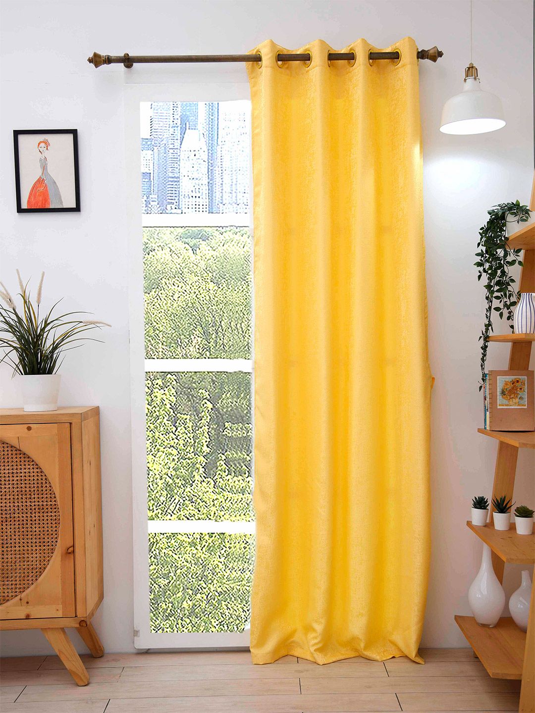 Ariana Yellow Black Self Design Curtain Price in India