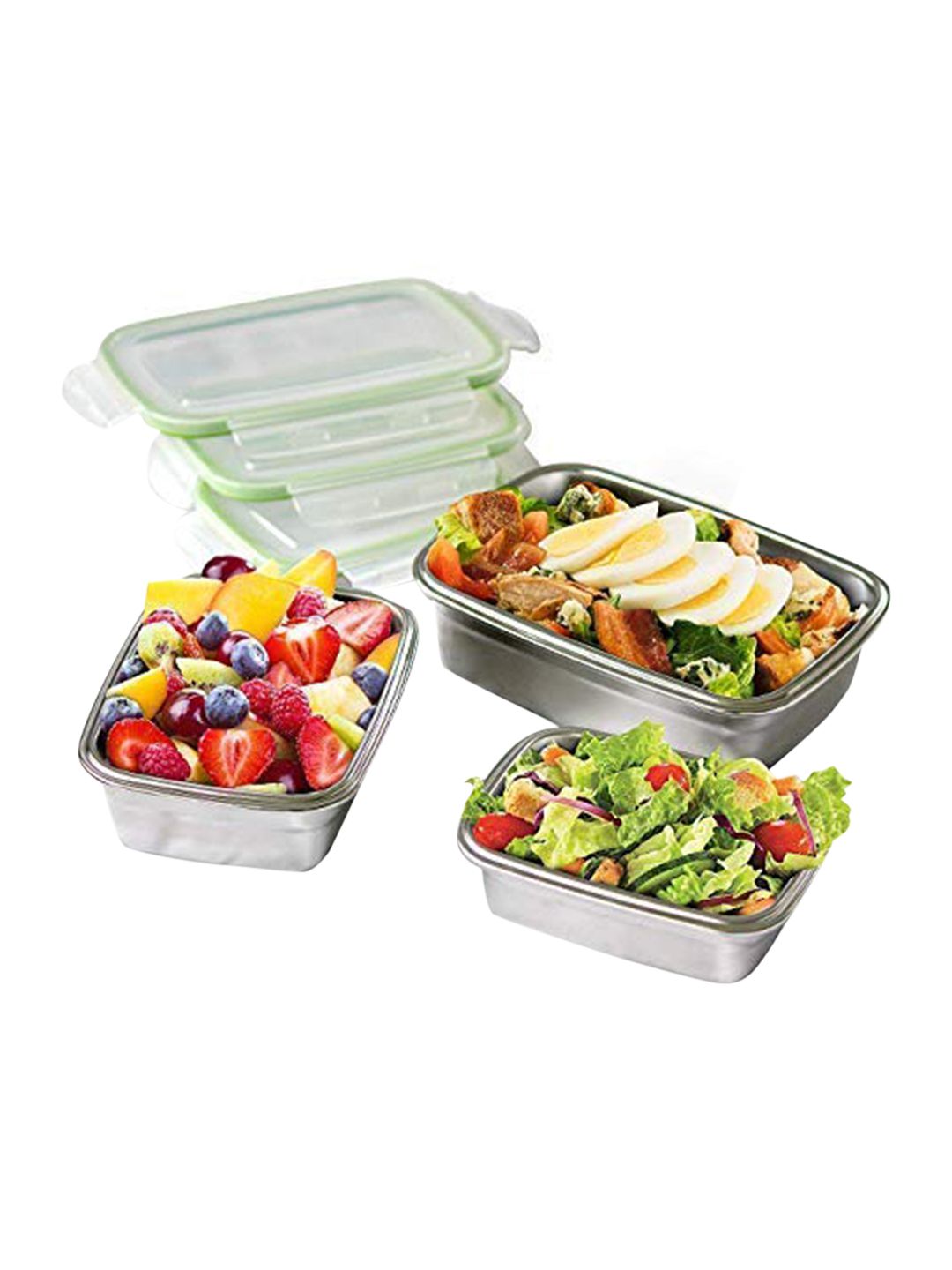 Femora Set Of 2 Silver-Toned & Green Stainless Steel Storage Containers 350ML Price in India