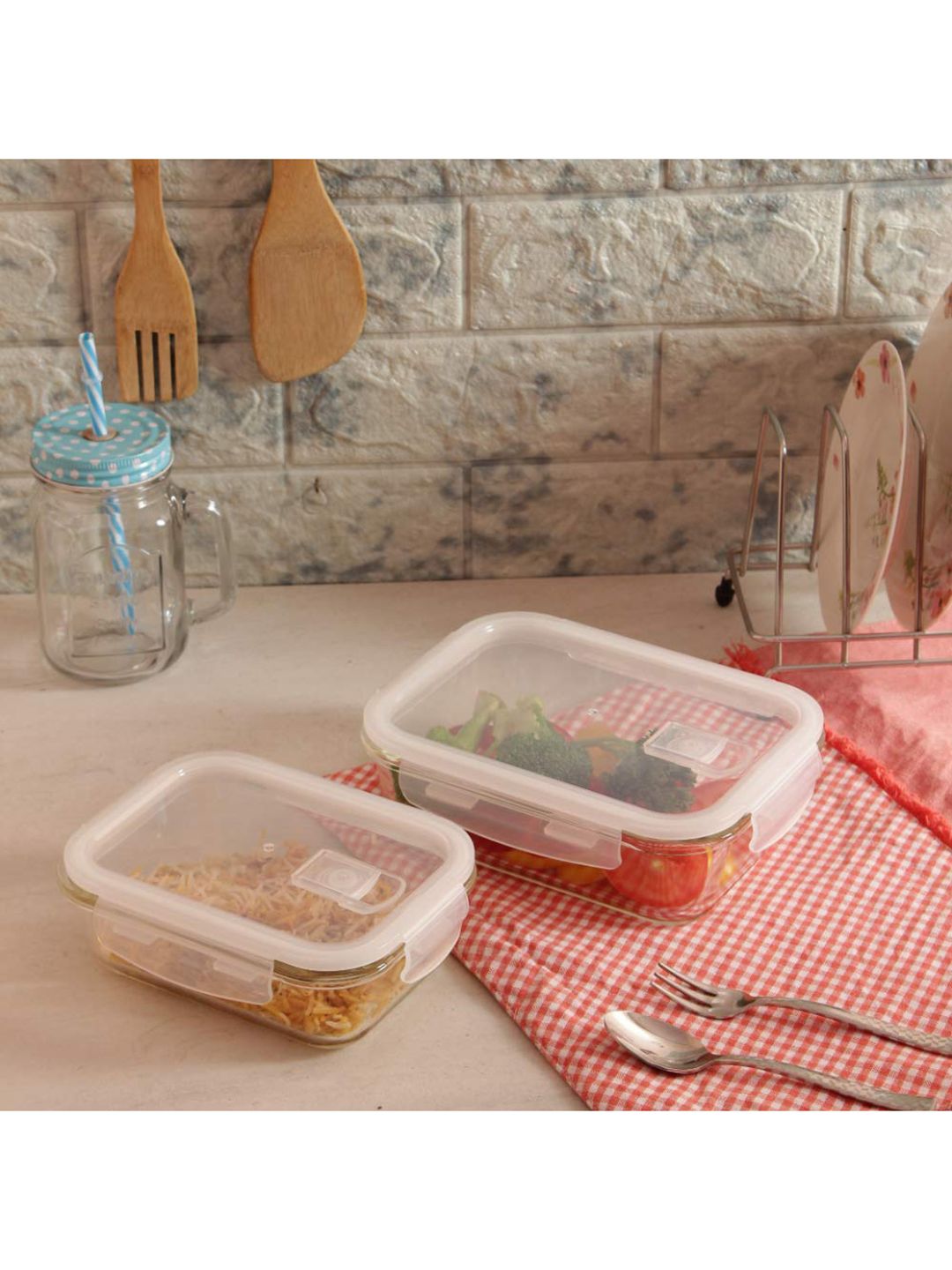 Femora Set Of 2 Transparent Borosilicate Glass Storage Containers with Air Vent Lid Price in India