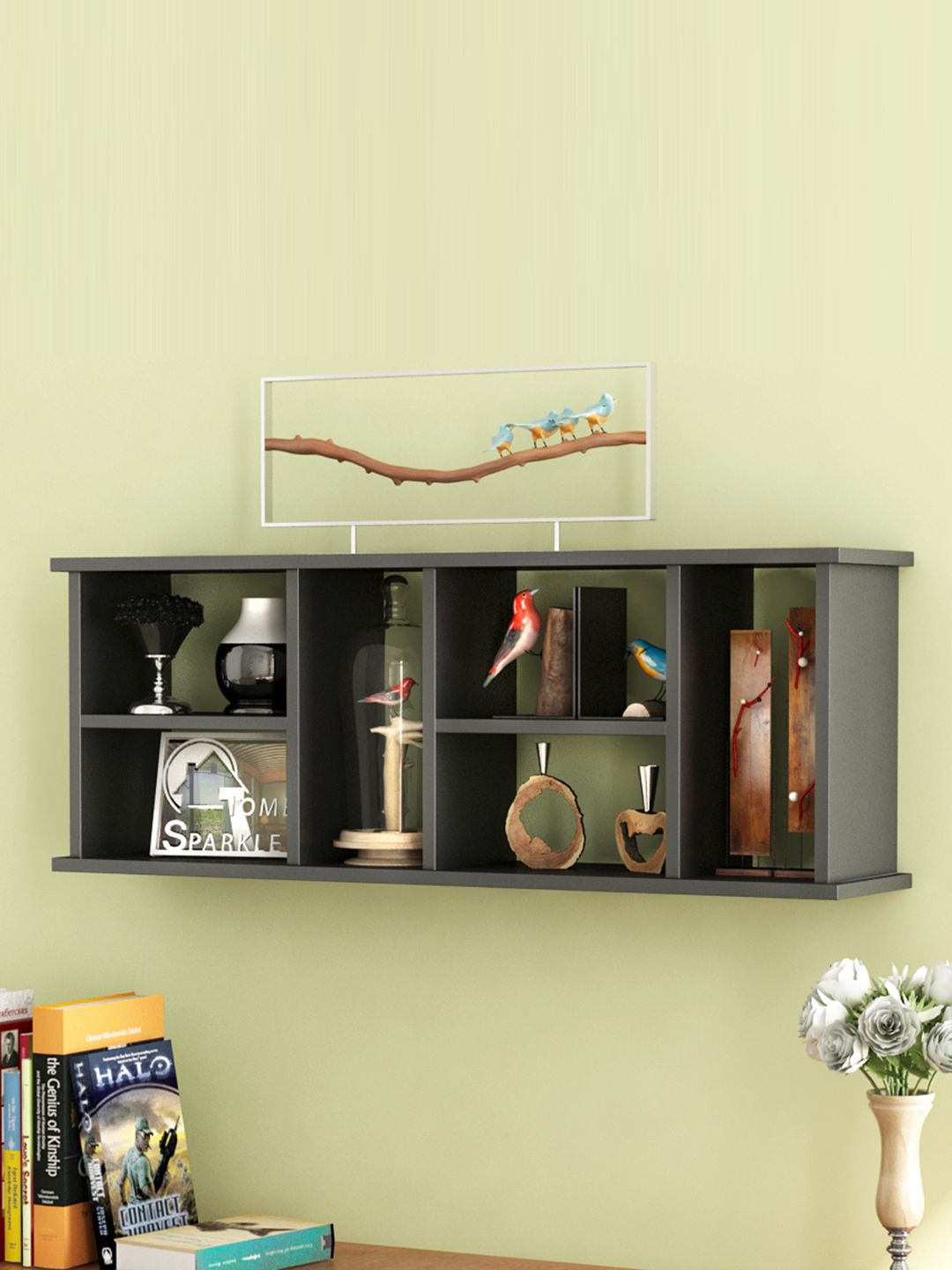 Home Sparkle Black Wood Wall Shelf Price in India