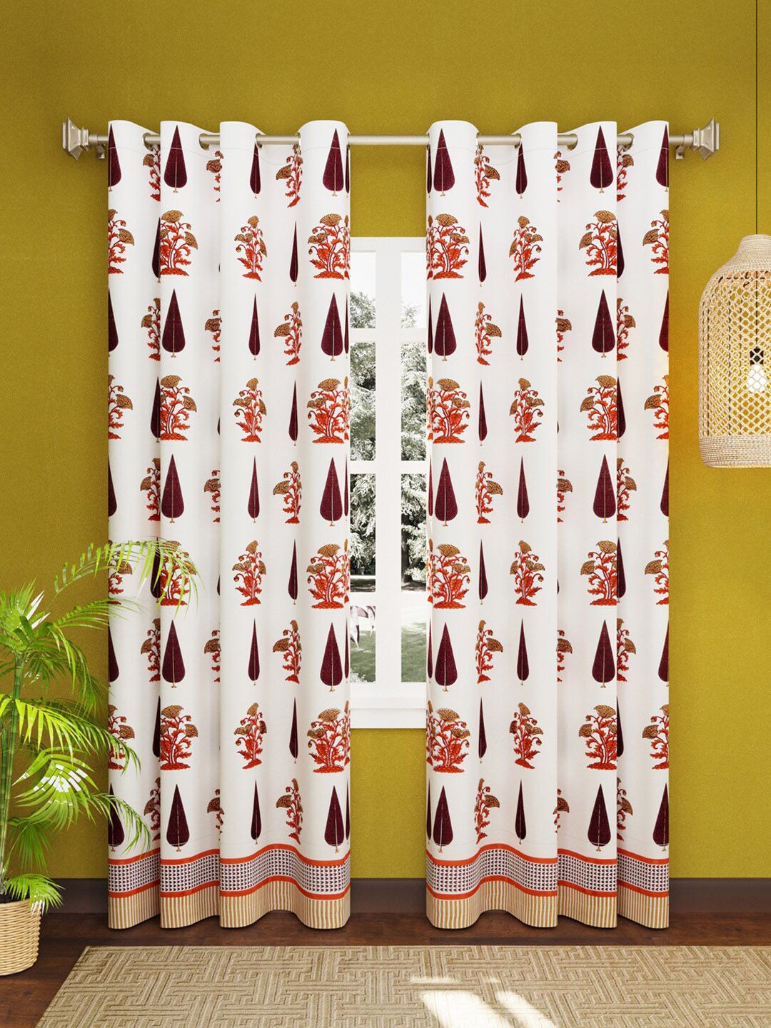 LIVING ROOTS White & Brown Set Of 2 Ethnic Motifs Printed Pure Cotton Door Curtain Price in India