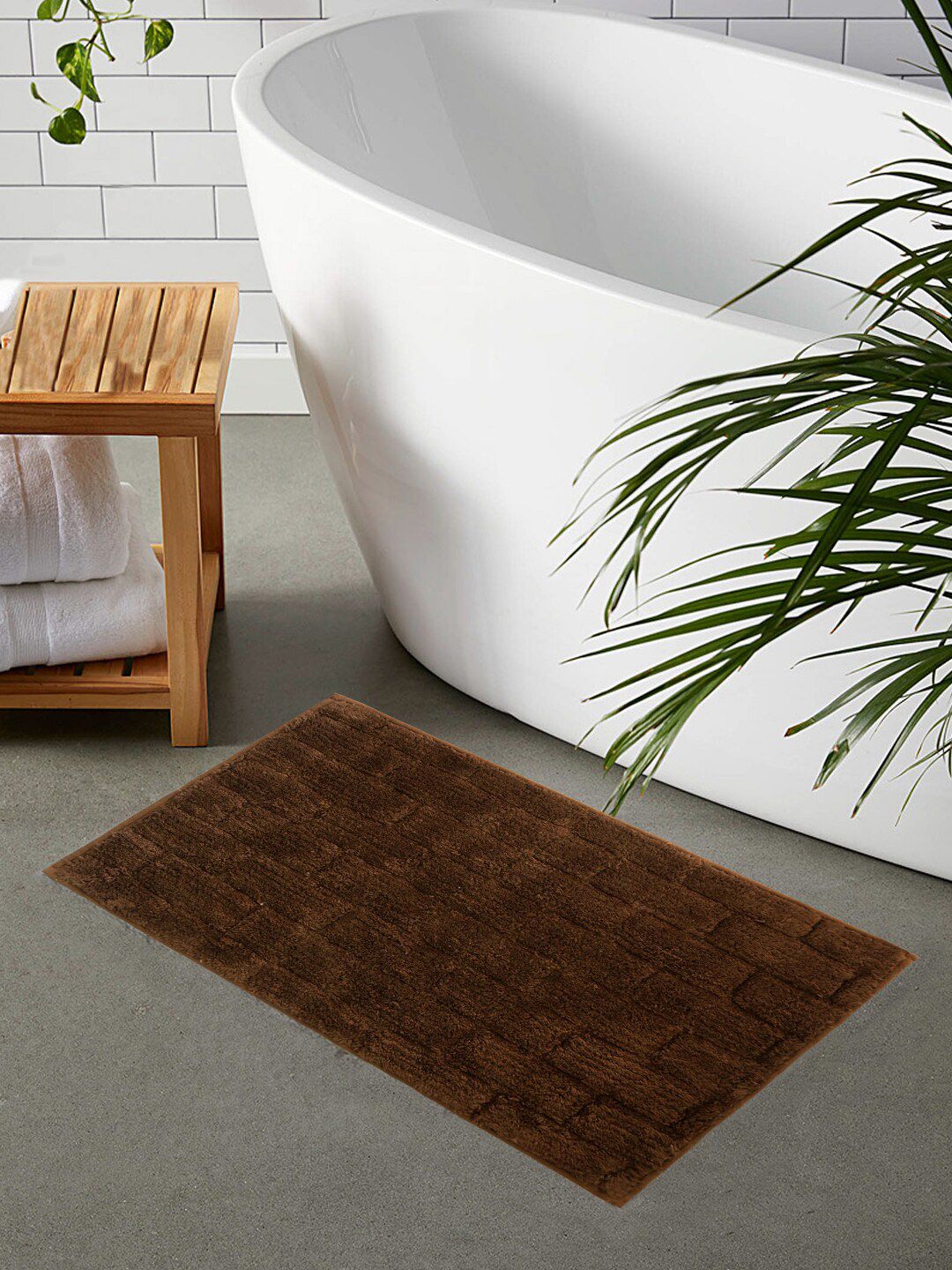 Shresmo Brown Solid 2200 GSM Cotton Bath Rug Price in India
