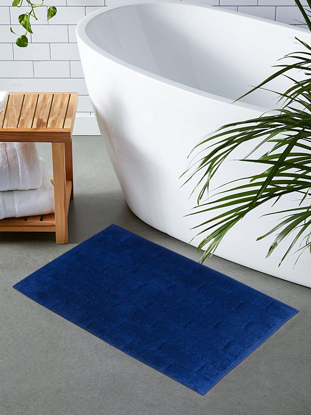Shresmo Navy Blue Solid 2200 GSM Rectangular Bath Rugs Price in India