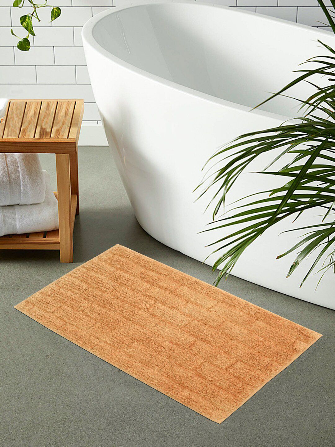 Shresmo Tan Brown Solid 2200 GSM Cotton Bath Rugs Price in India