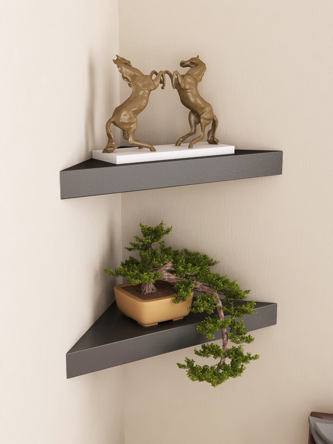 Home Sparkle Set of 2 Grey Corner Wall Shelves Price in India