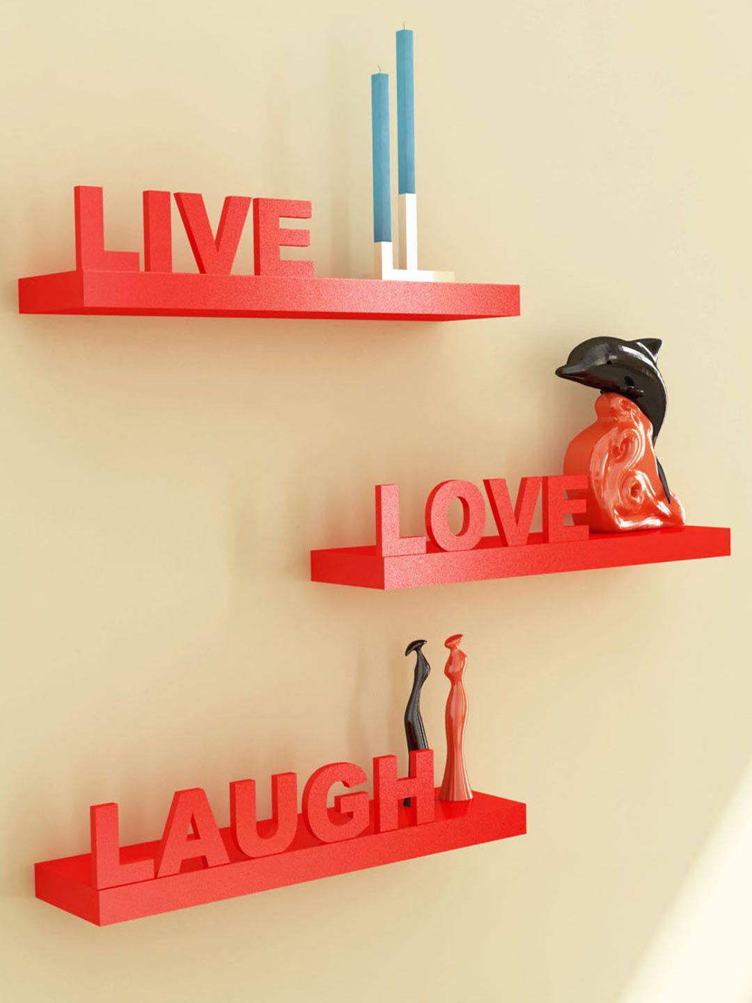Home Sparkle Red Set Of 3 Wall Shelves