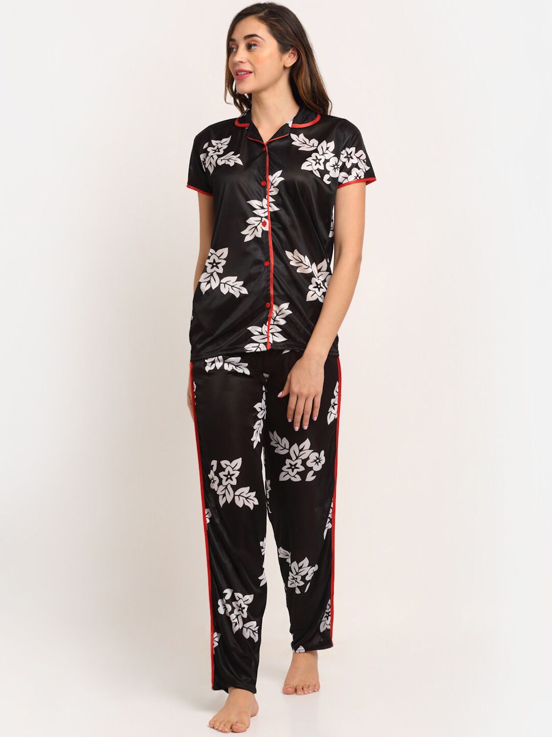 Sidwa Women Black & White Floral Printed Night suit Price in India