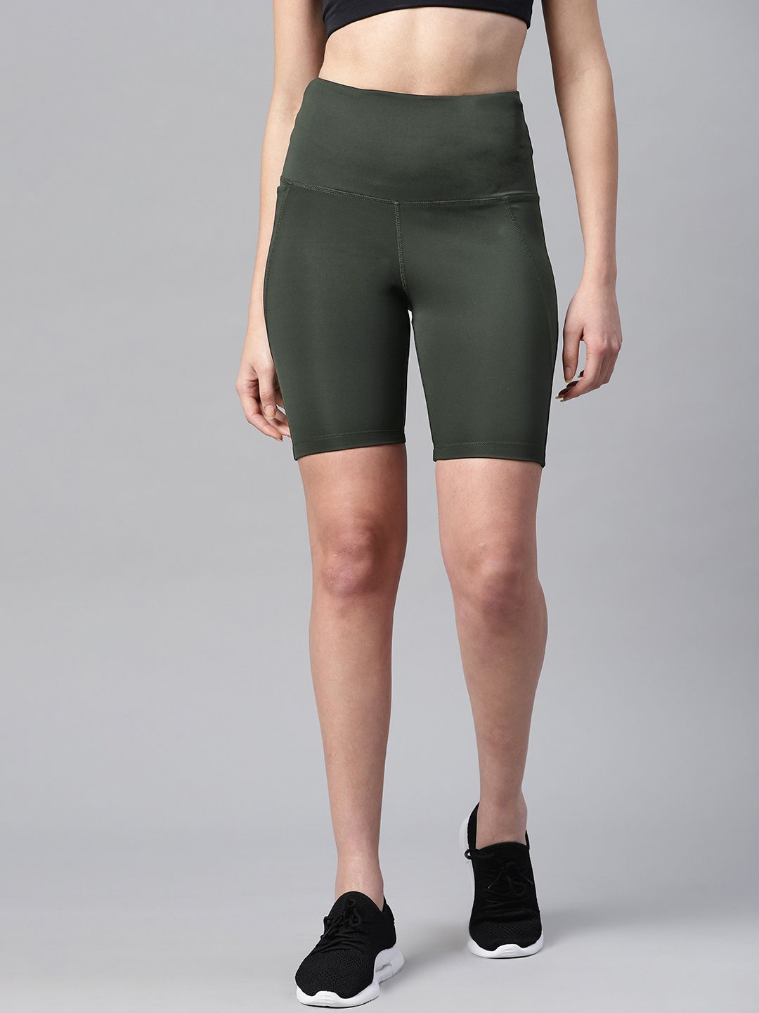 PICOT Women Olive Green Skinny Fit High-Rise Cycling Sports Shorts Price in India