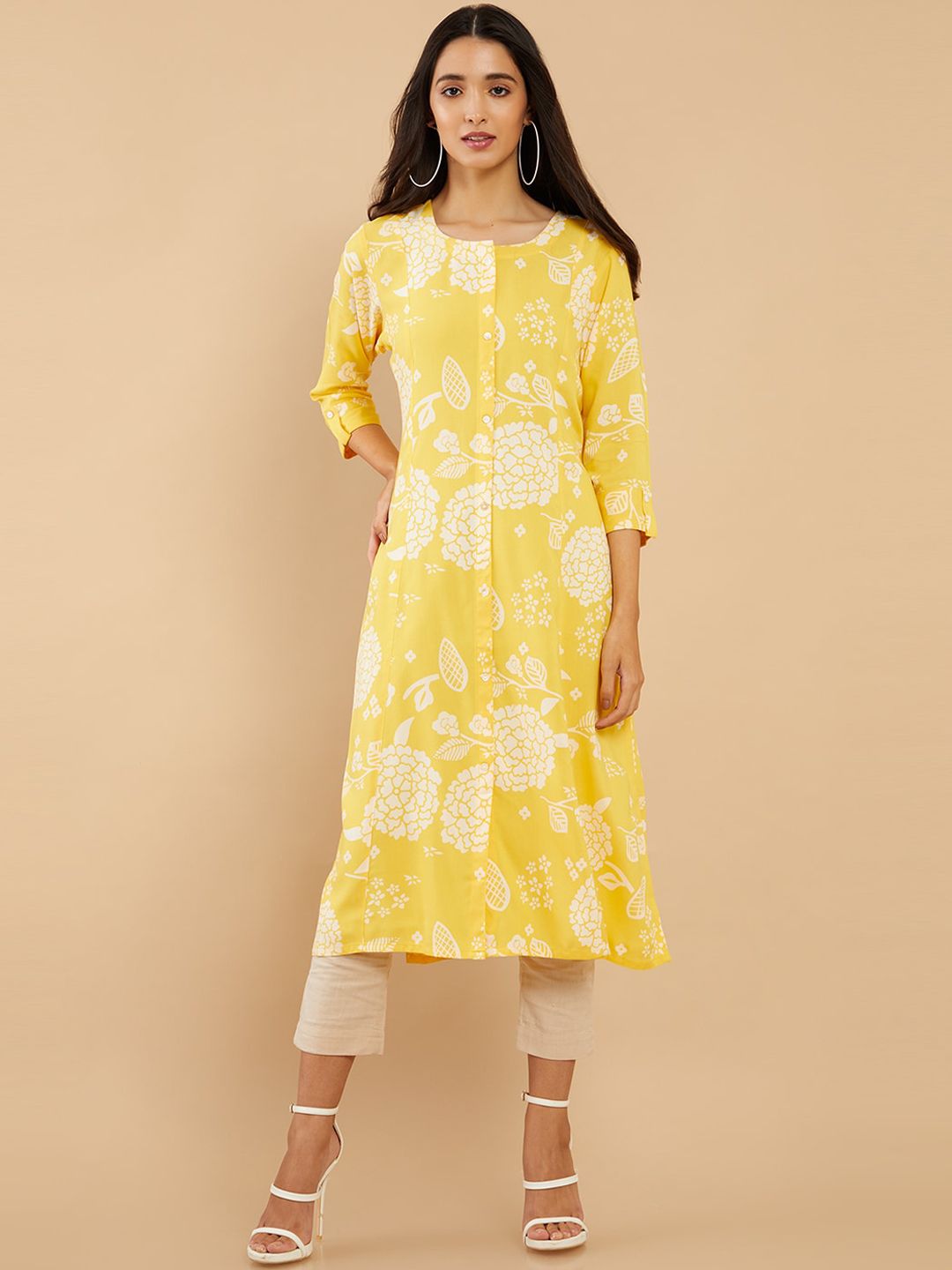 Soch Women Yellow Floral Printed A-Line Fit Kurta Price in India