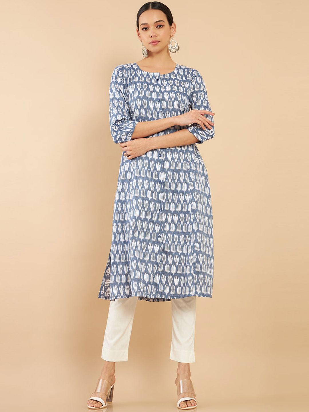 Soch Women Blue Ikat Print A-Line Fit Kurta Price in India