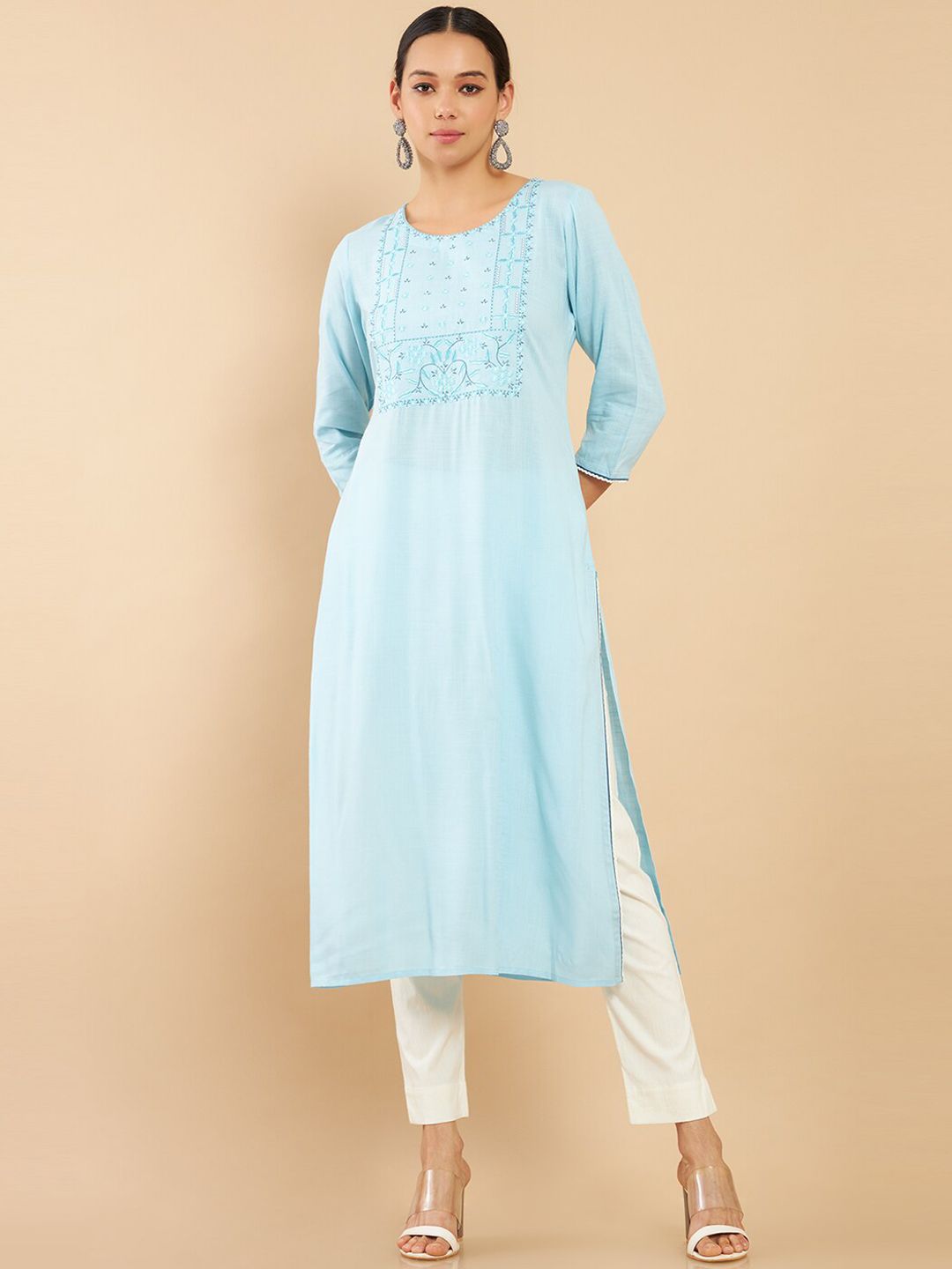 Soch Women Blue Floral Embroidered Kurta Price in India