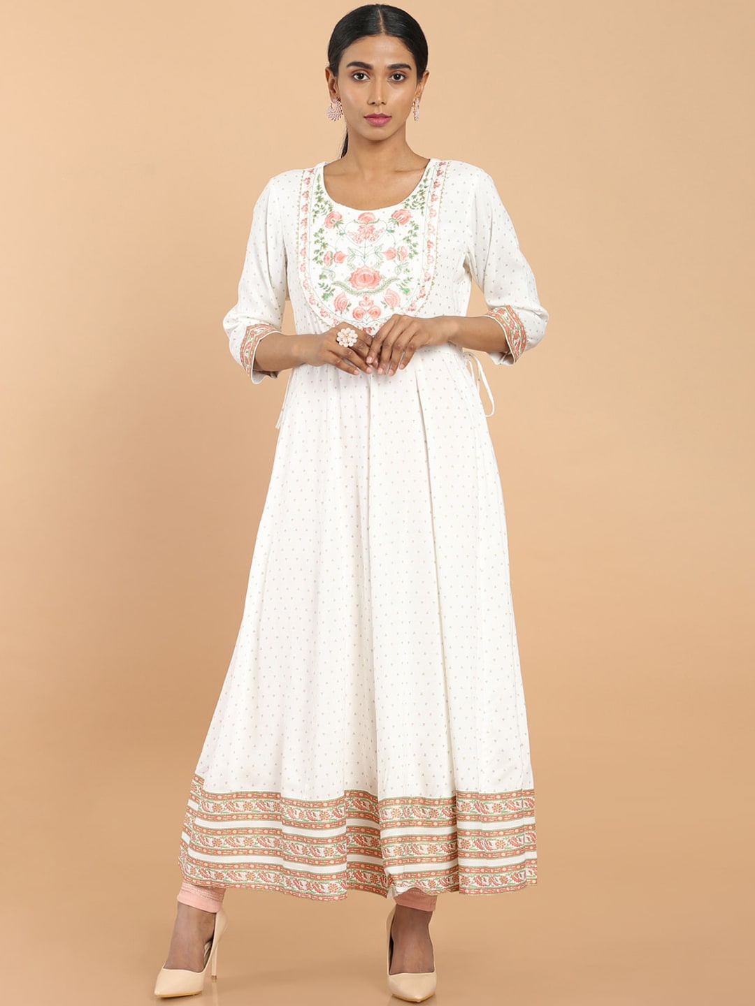 Soch Women Off White Ethnic Motifs  Embroidered Flared Fit Kurta Price in India