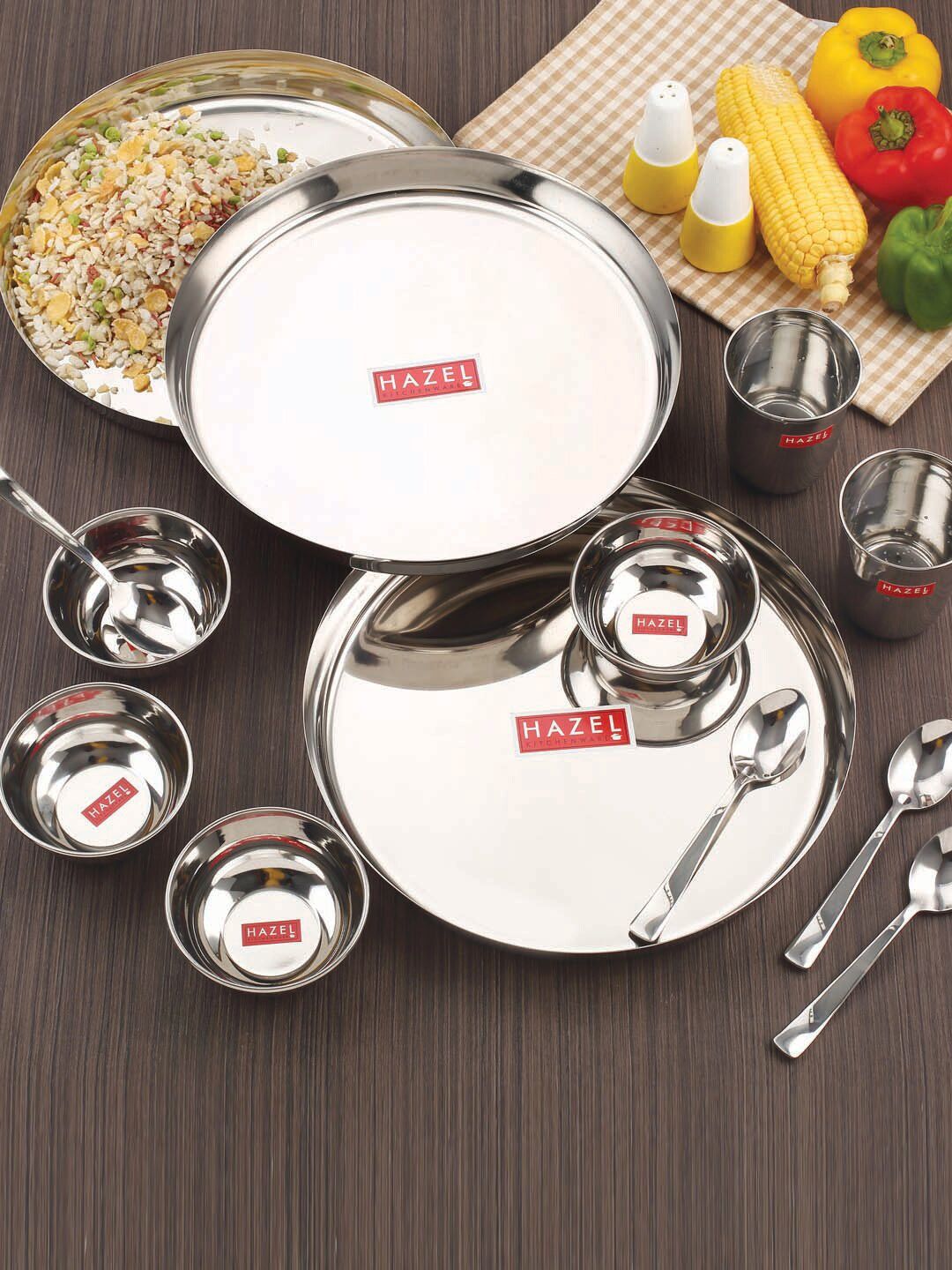 HAZEL Set Of 24 Pieces Stainless Steel Glossy Dinner Set Price in India