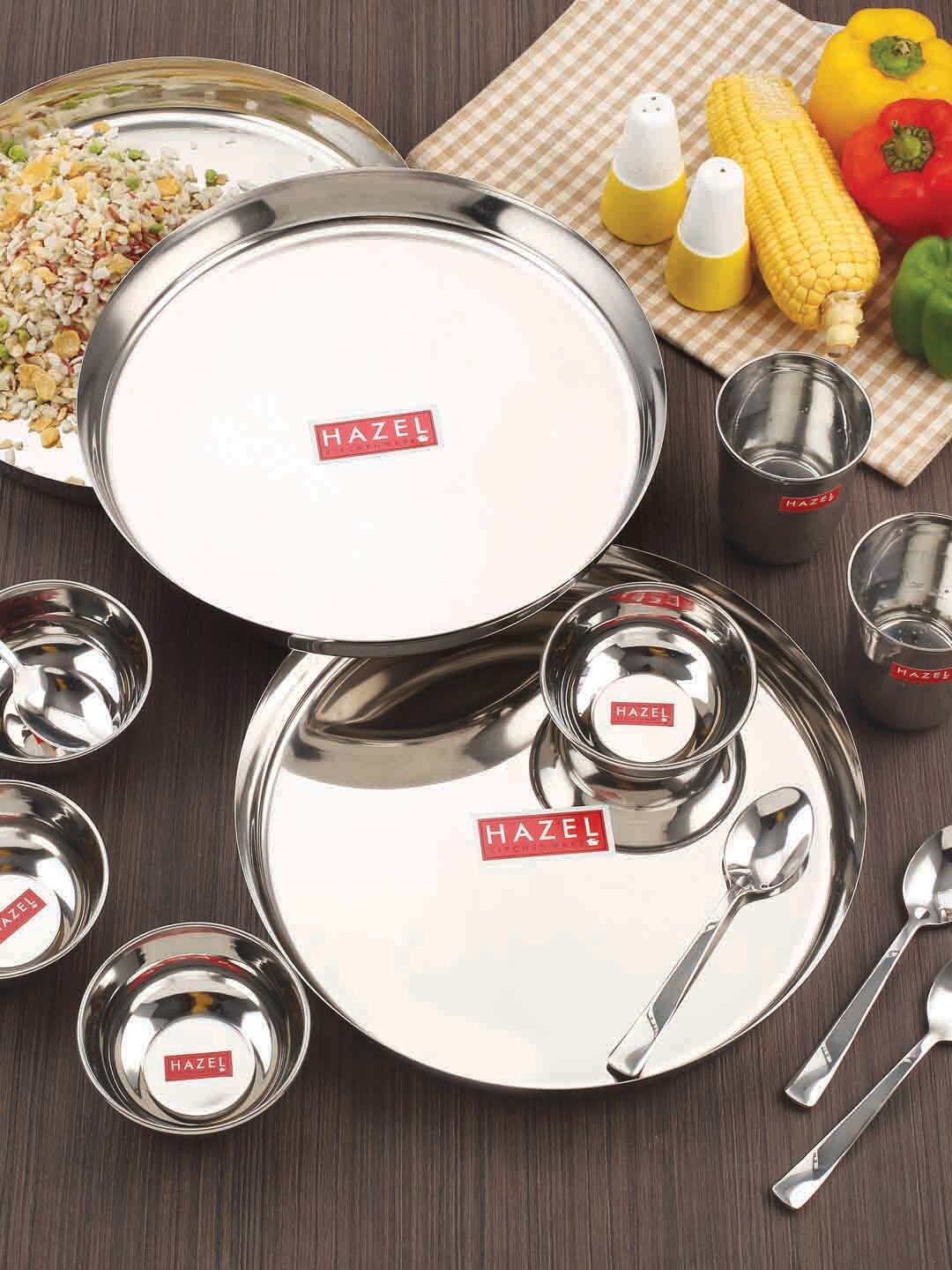 HAZEL Set Of 36 Steel & Pieces Stainless Steel Glossy Dinner Set Price in India