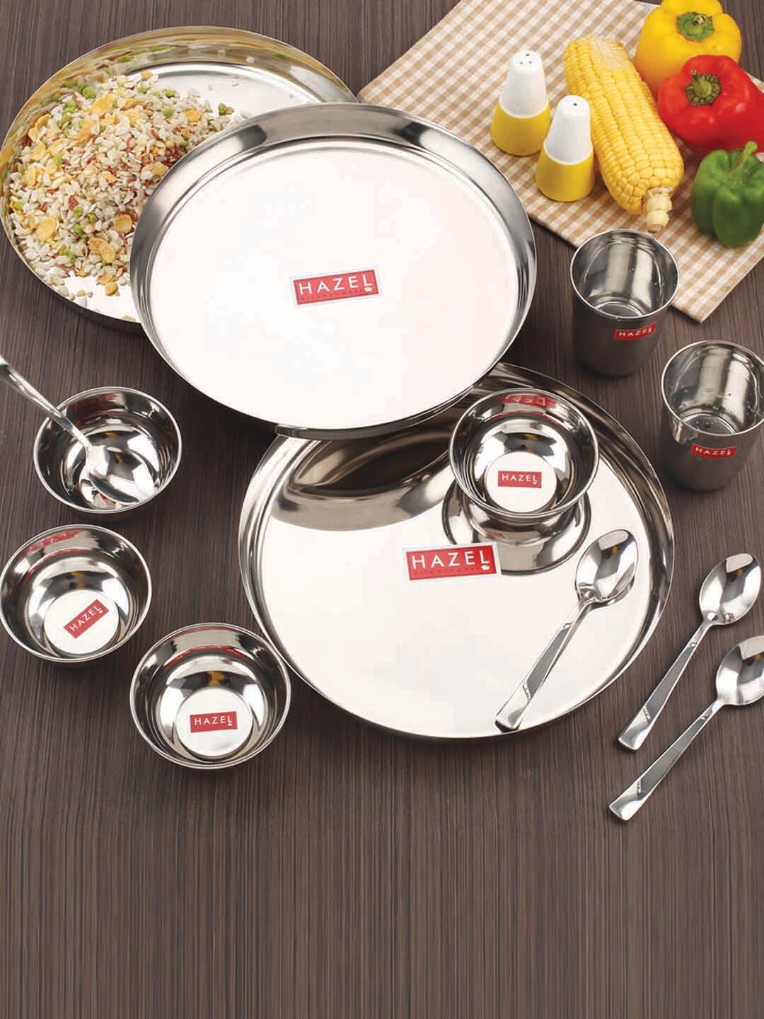 HAZEL Steel Set of 6 Pieces Stainless Steel Glossy Dinner Set Price in India