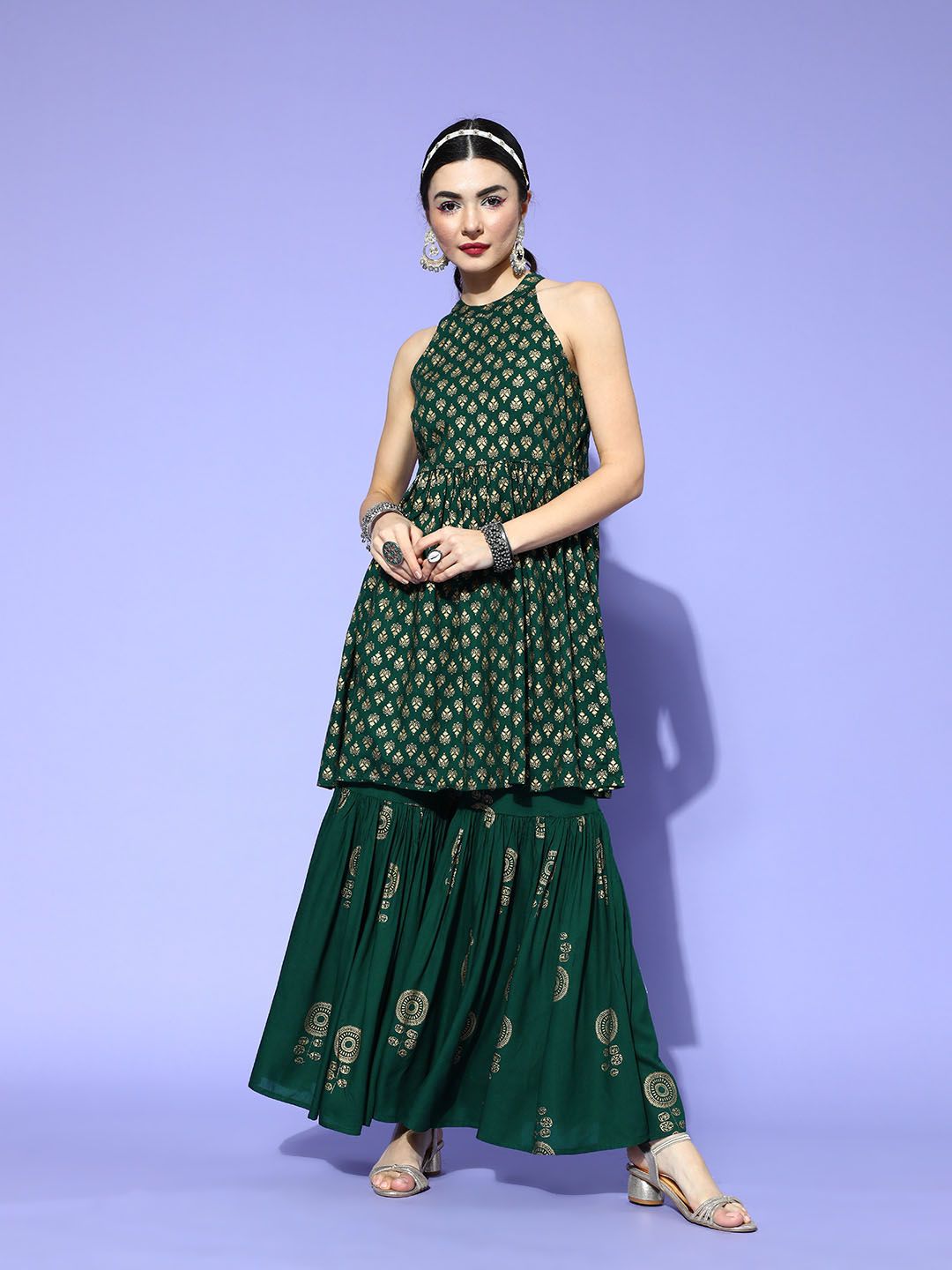 InWeave Green Pure Cotton Print Parade Kurta Set Price in India