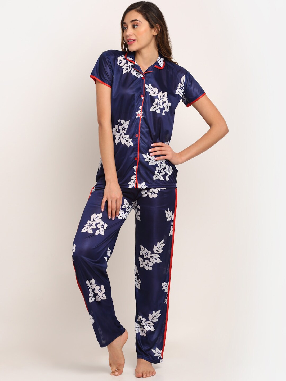 Sidwa Women Blue & White Printed Night suit Price in India