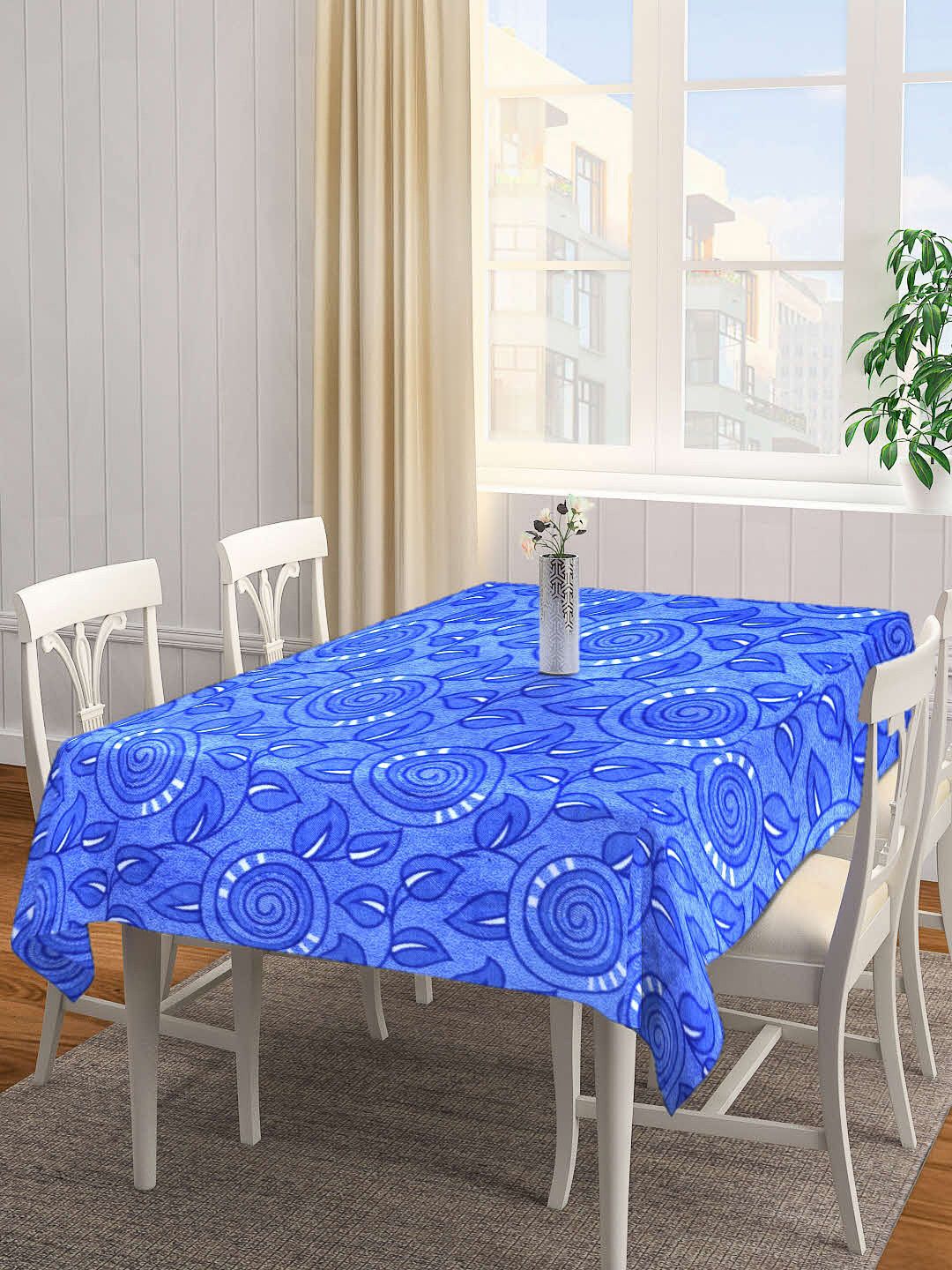 KLOTTHE Blue & White Woven Design 6 Seater Rectangular Table Cover Price in India
