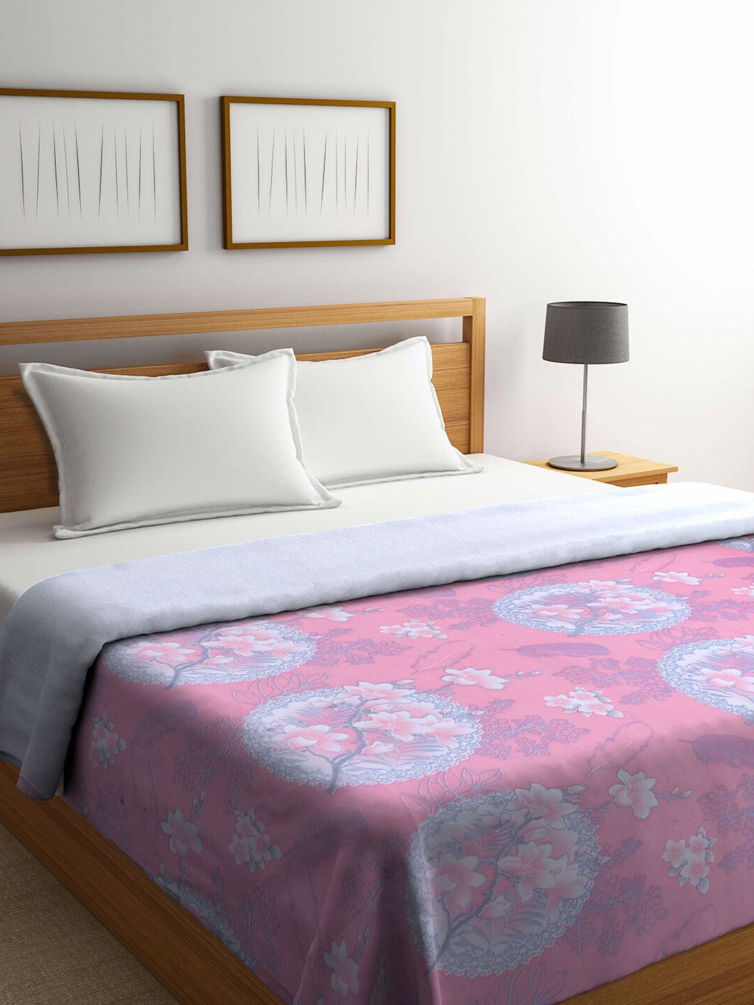 KLOTTHE Pink & Blue Floral Printed Wool Mild Winter 300 GSM Double Bed Comforter Price in India