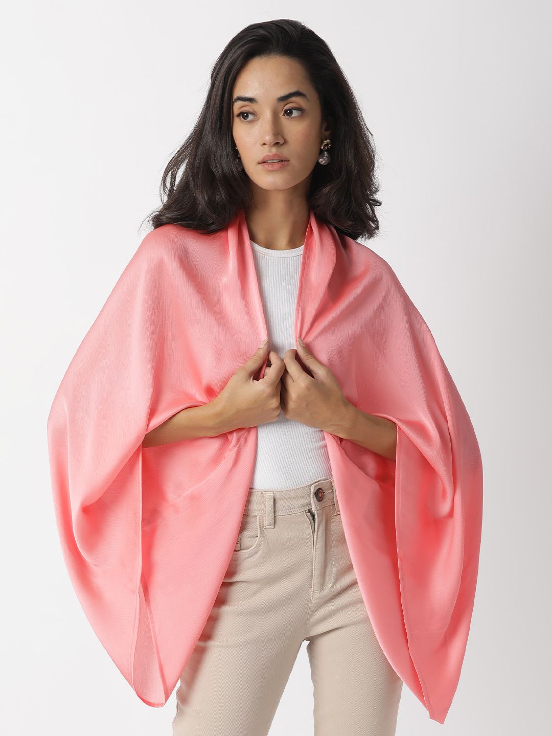 RAREISM Women Peach-Coloured Solid Monochrome Shrug Price in India