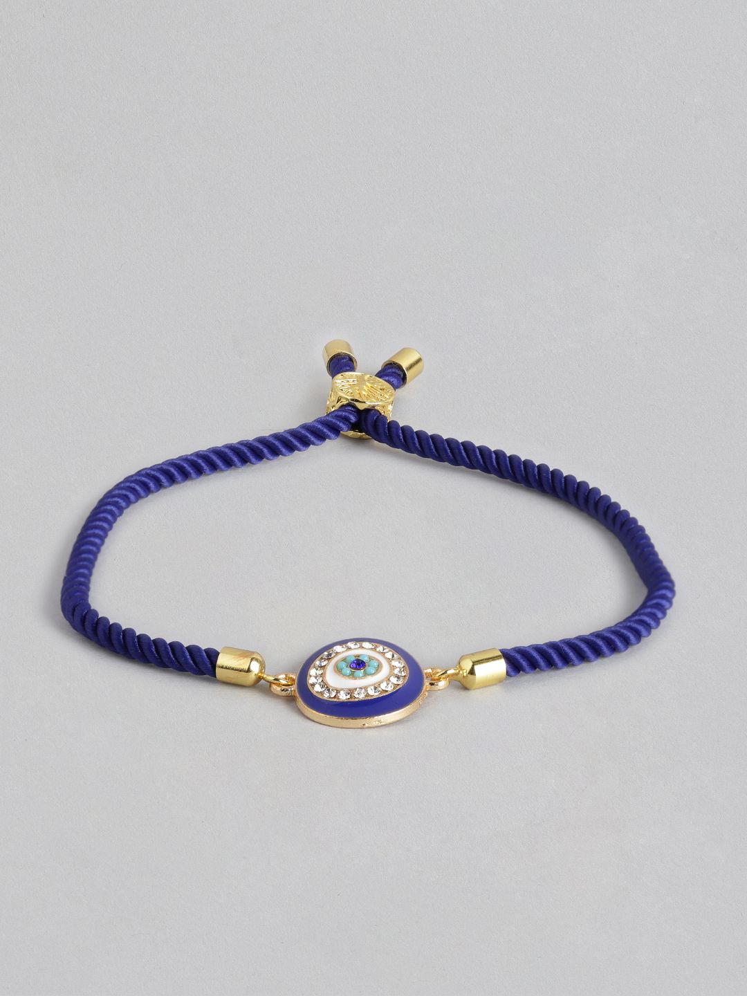 Blueberry Women Navy Blue & White Gold-Plated Studded Evil Eye Enamelled Charm Bracelet Price in India