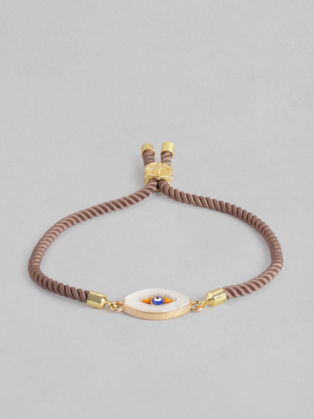 Blueberry Women Coffee Brown & White Gold-Plated Evil Eye Enamelled Bracelet Price in India