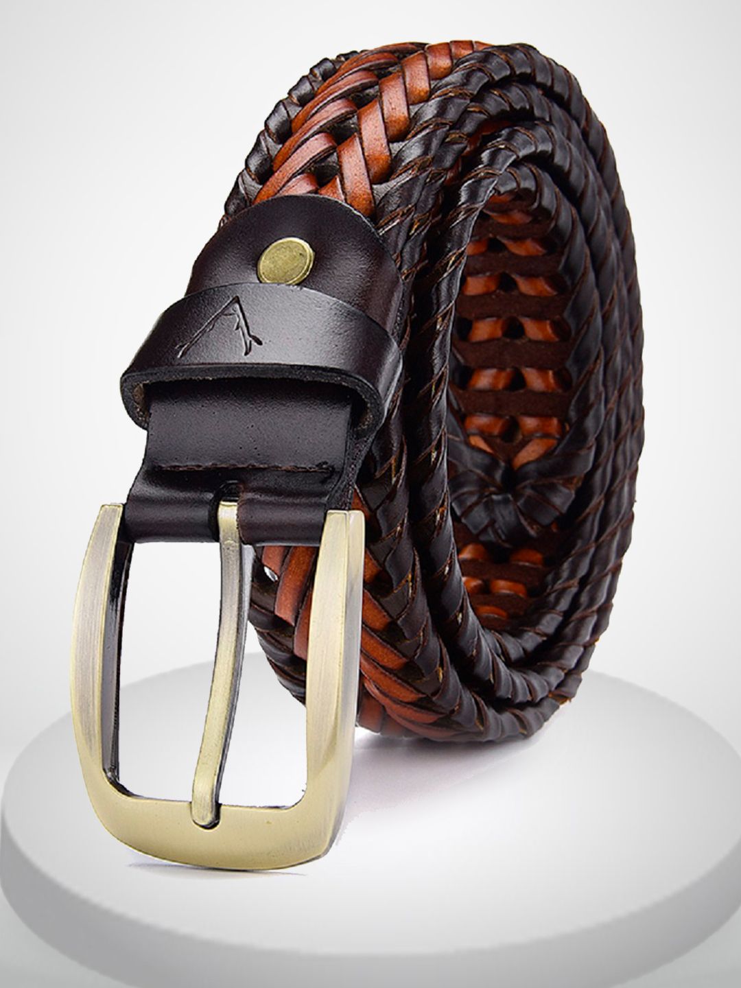 VOGARD Men Tan & Brown Braided Leather Belt