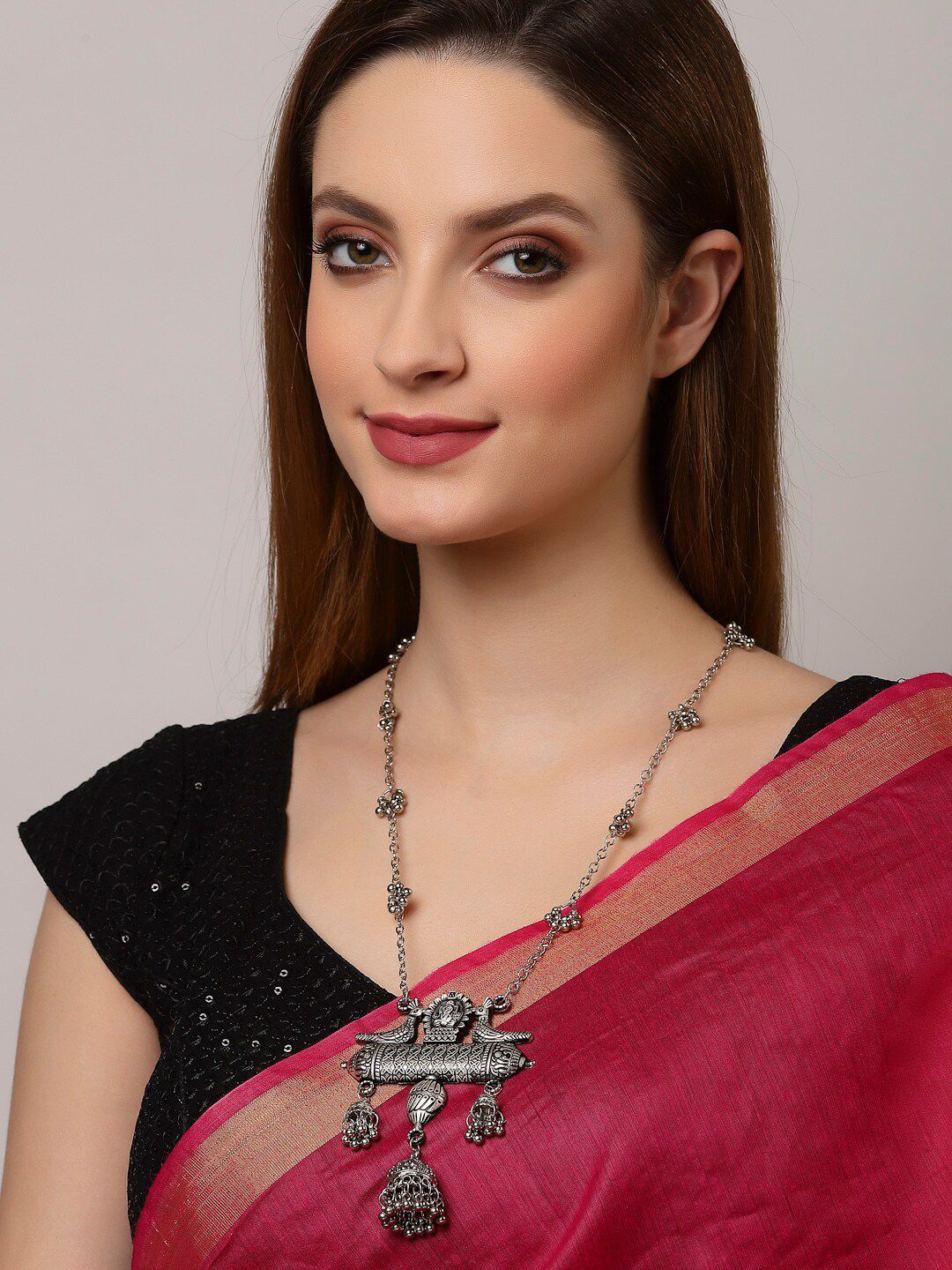 Arrabi Silver-Toned Oxidised Necklace Price in India