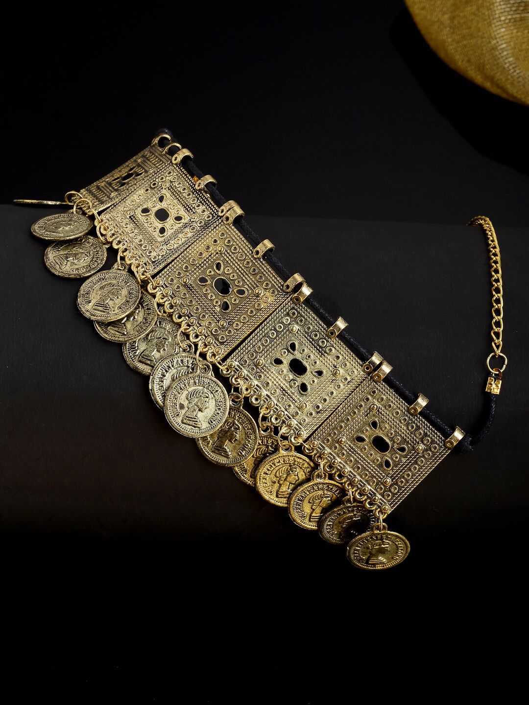 Arrabi Gold-Toned & Black Oxidised Necklace Price in India
