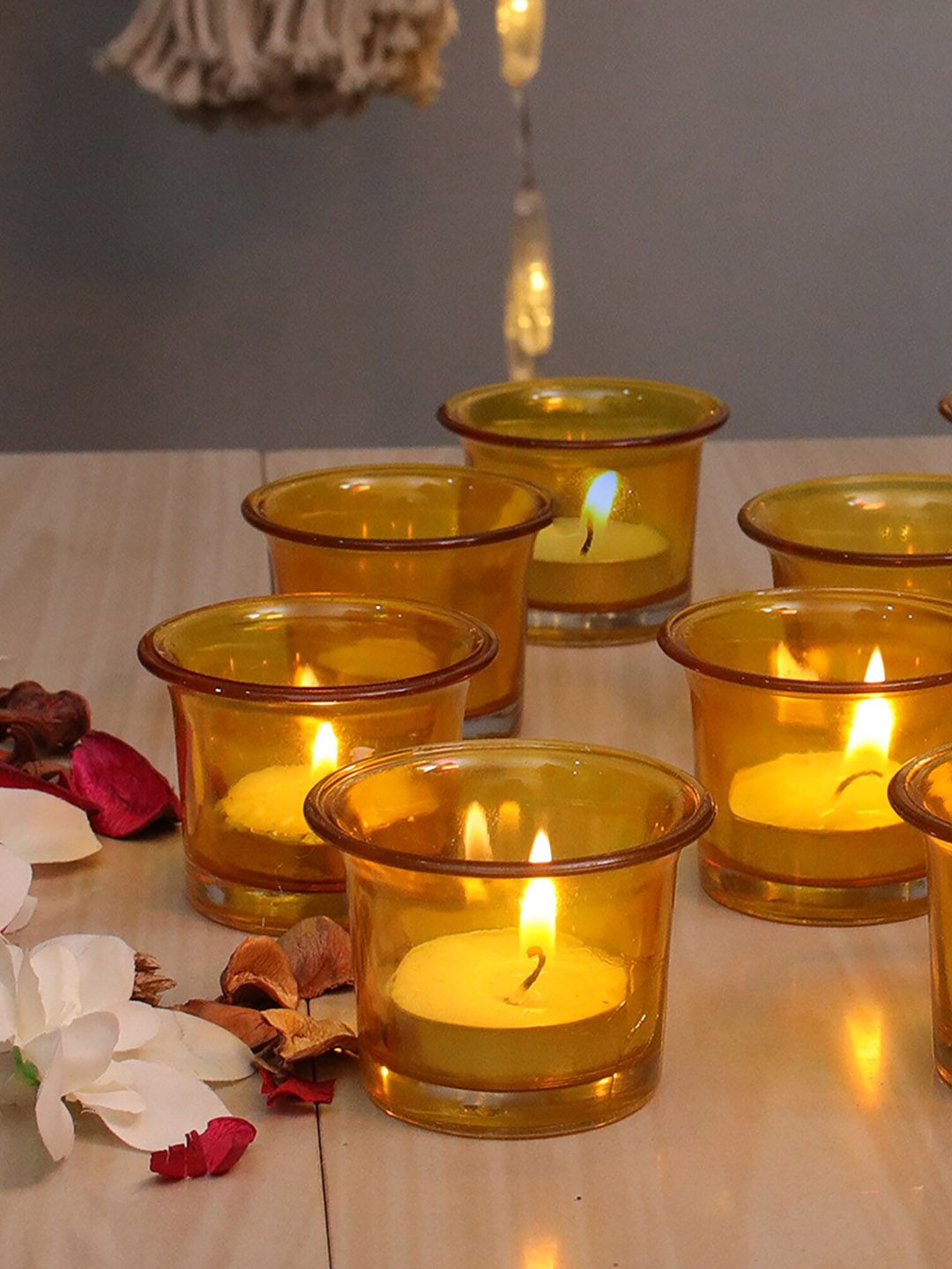 Homesake Set of 6 Yellow Collar Glass Tea Light Candle Holder Price in India