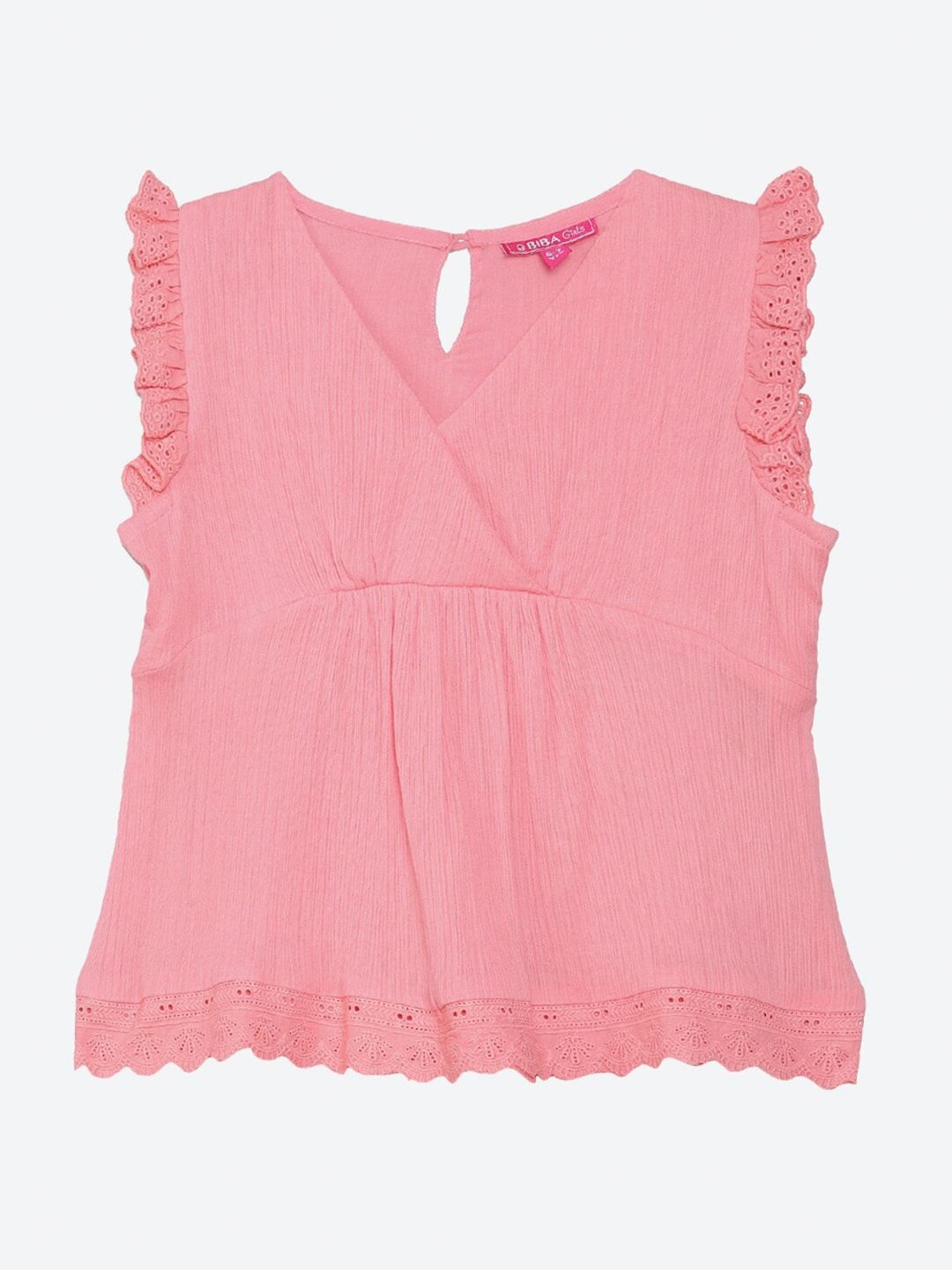 Biba Girls Pink Pure Cotton Schiffli Detail Top