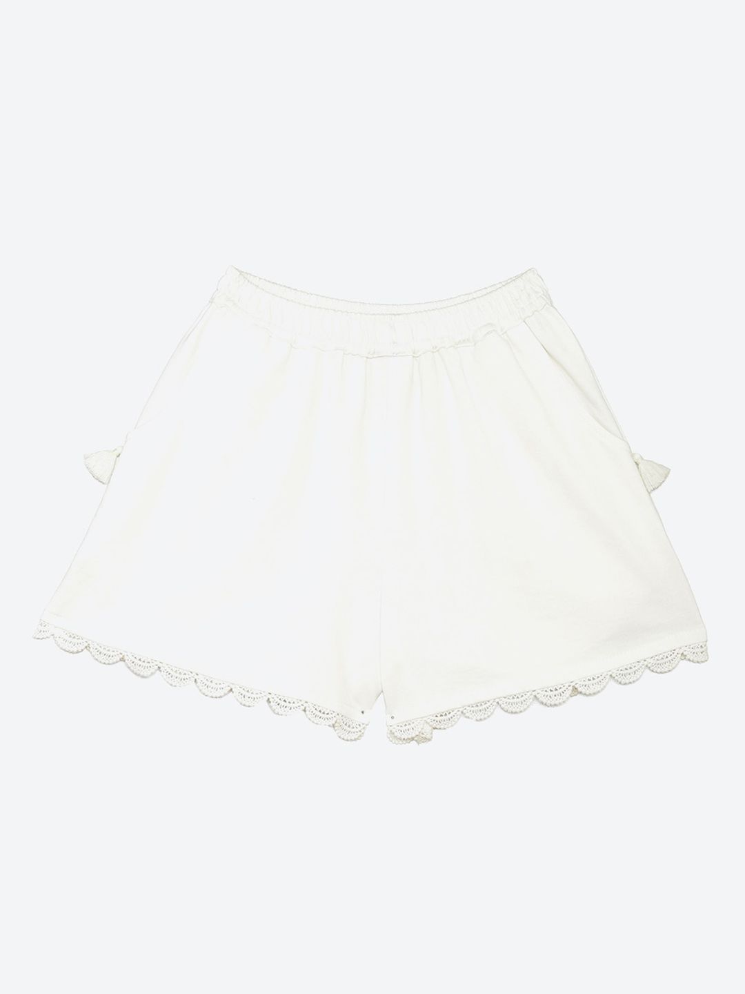 Biba Girls White Solid Cotton Shorts