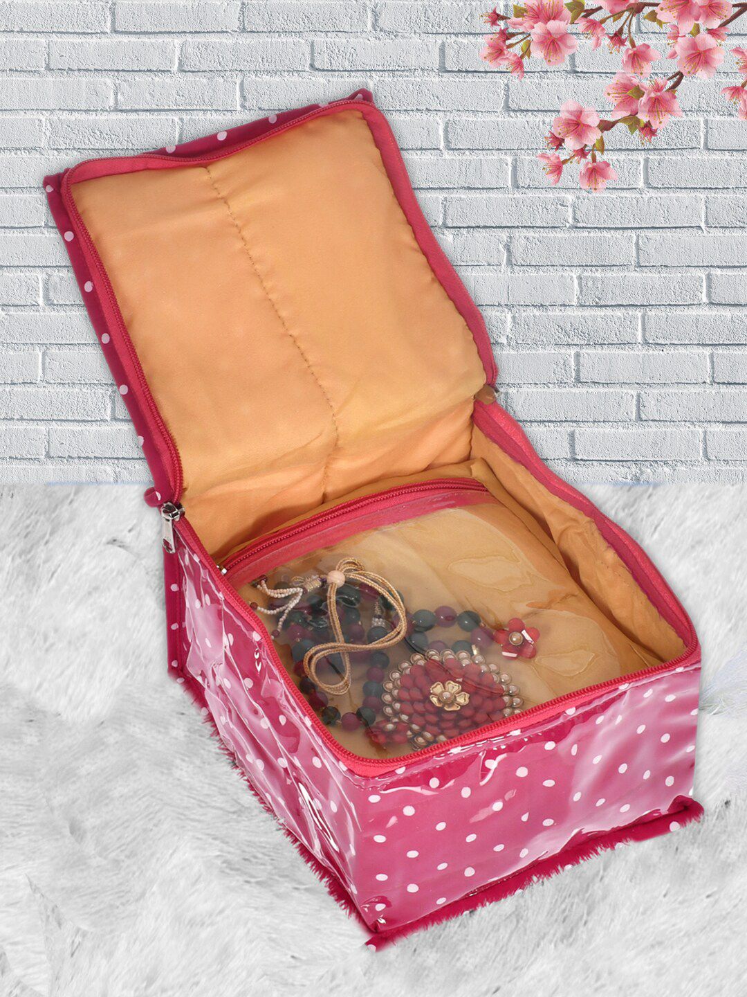 Kuber Industries Set Of 2 Pink Printed Jewellery Organiser With 10 Transparent Pouches Price in India