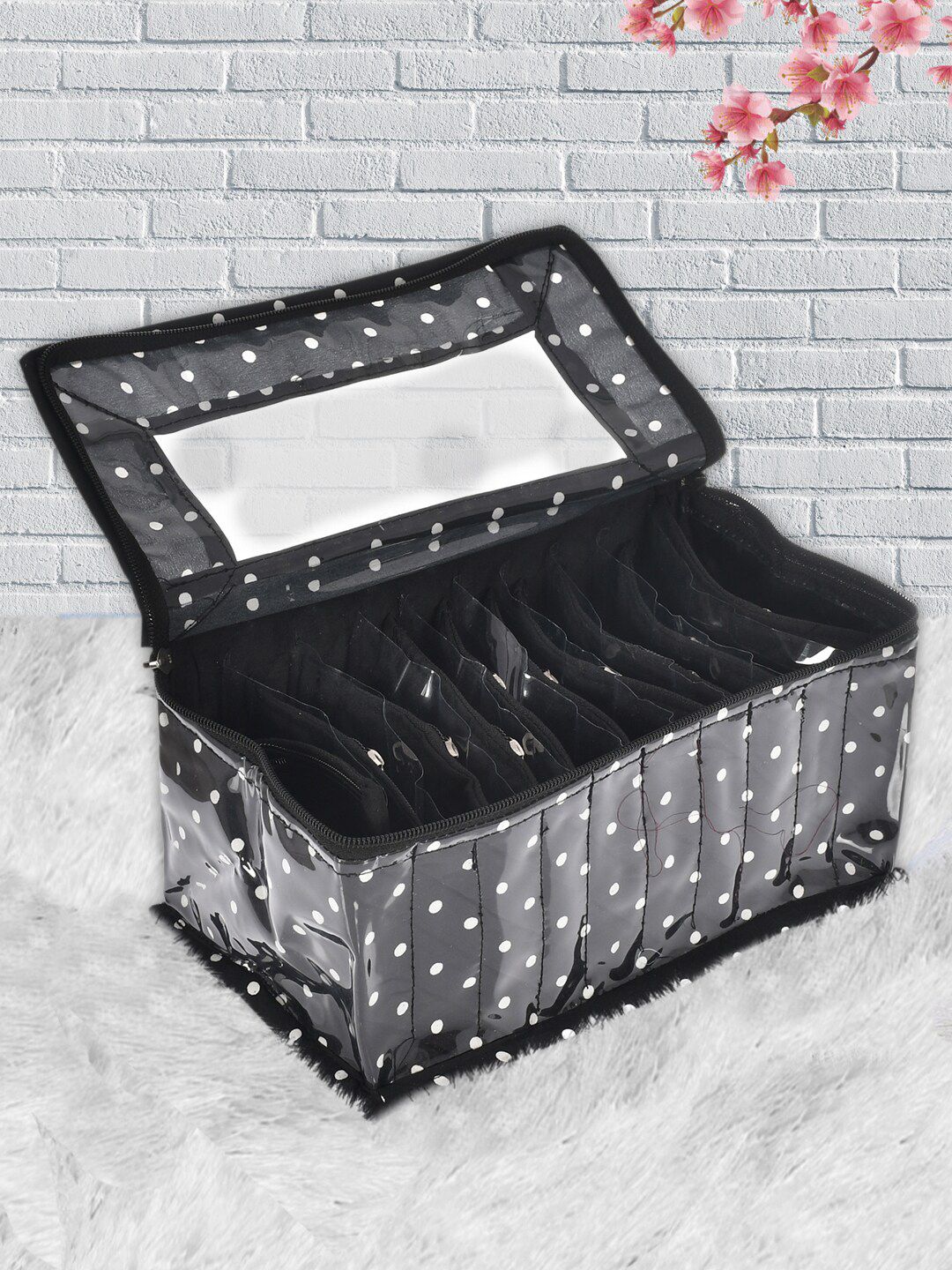 Kuber Industries Black Printed Jewellery Organiser With 10 Transparent Pouches Price in India