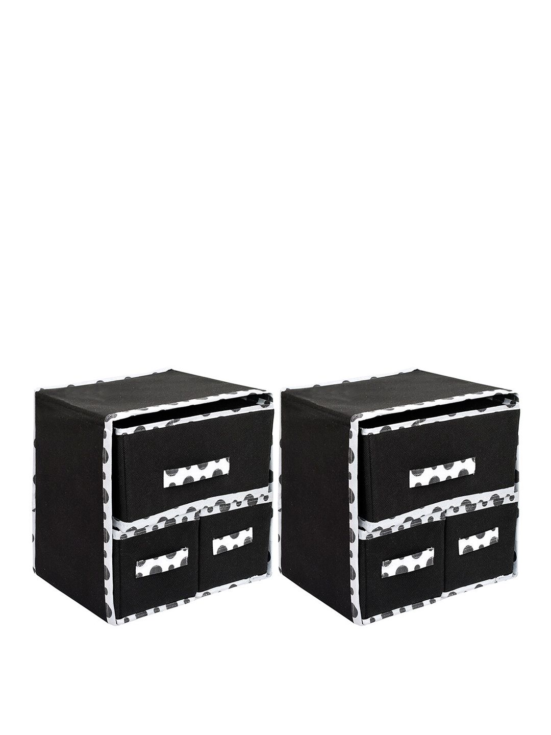Kuber Industries Set Of 3 Black & White Solid Multi-Uses Non-Woven Foldable Organizer Box Price in India