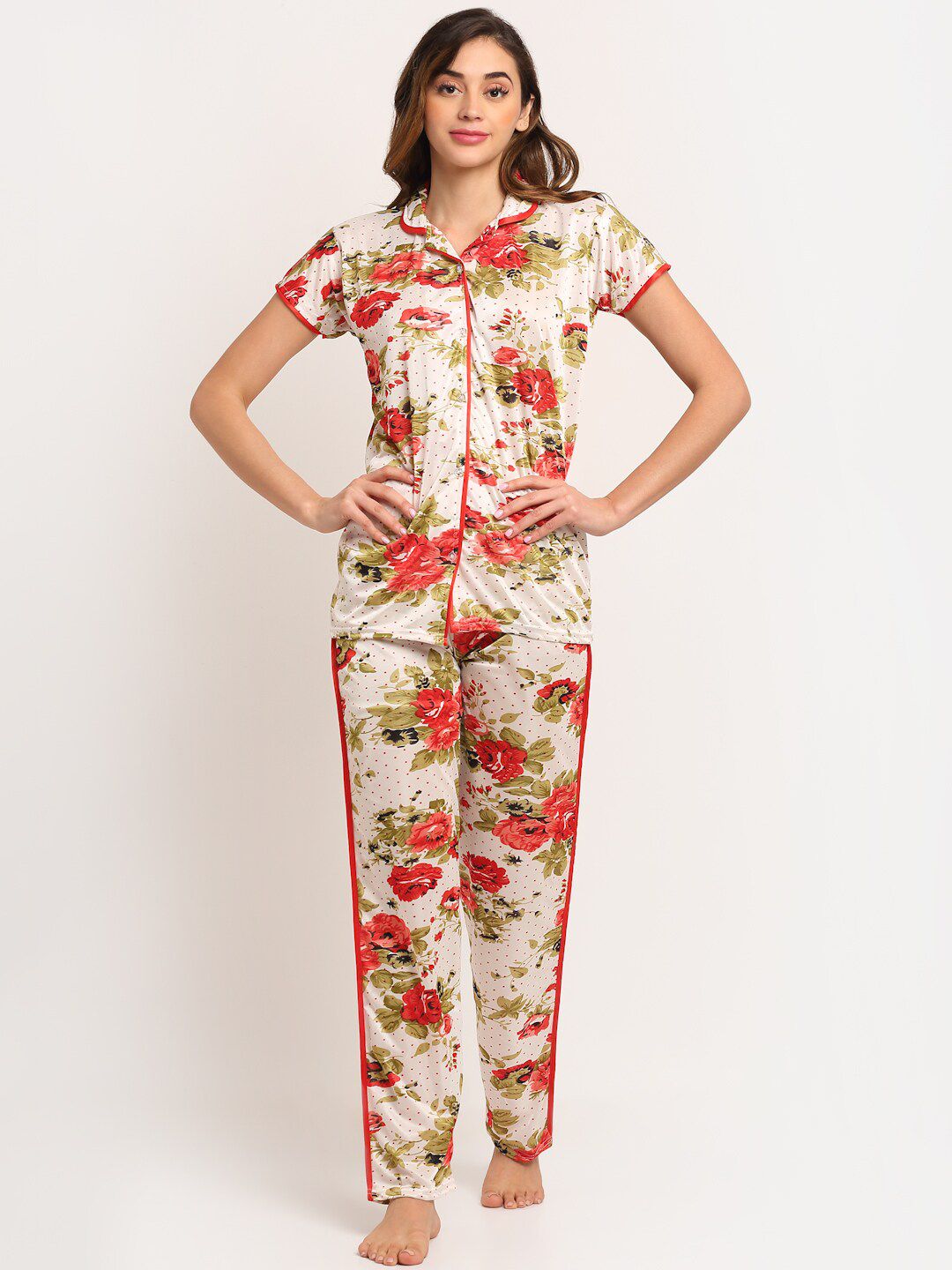 Sidwa Women Red & Off White Printed Night Suit Price in India
