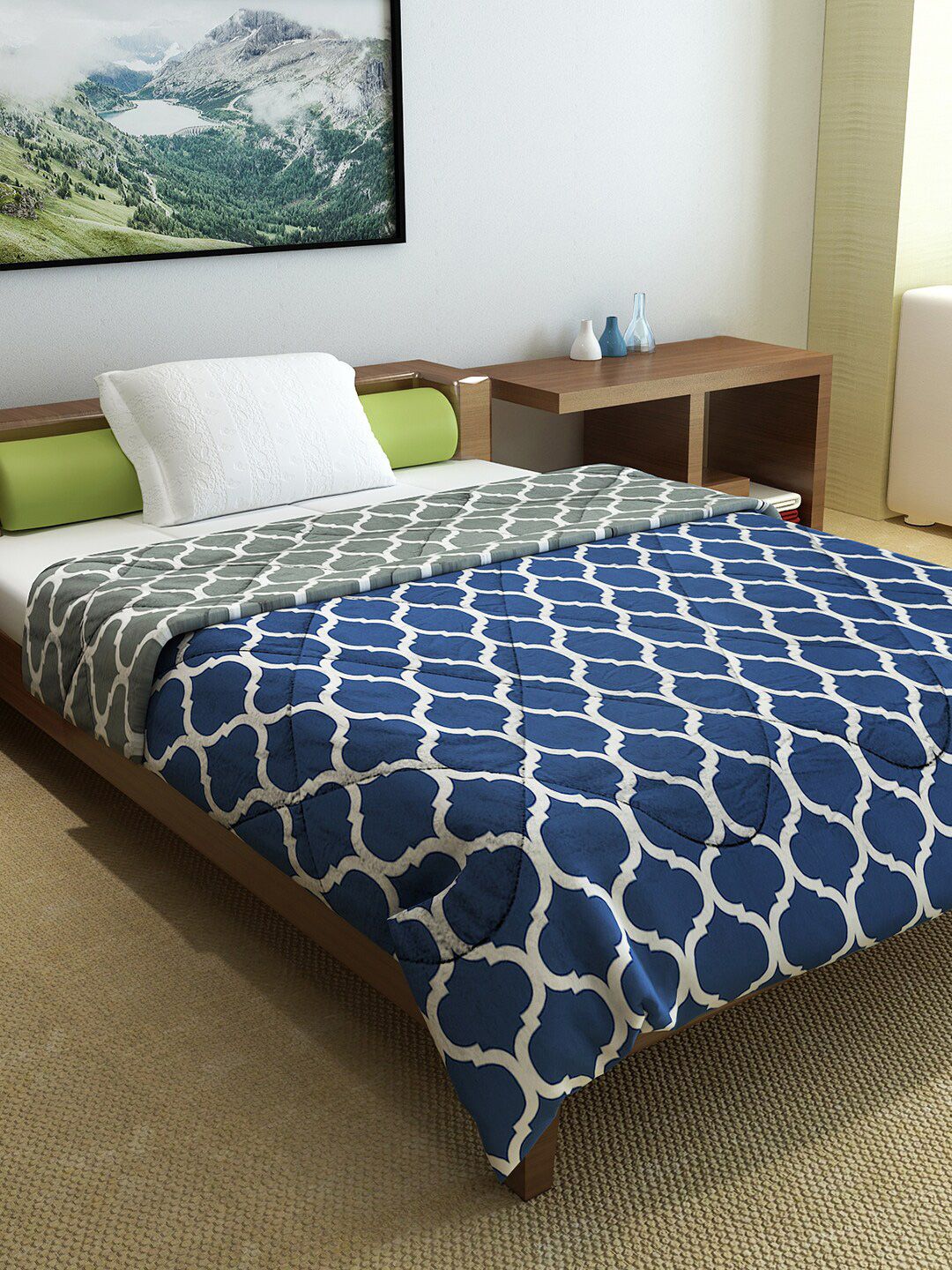 Divine Casa Navy Blue & Grey Geometric Mild Winter 150 GSM Single Bed Comforter Price in India