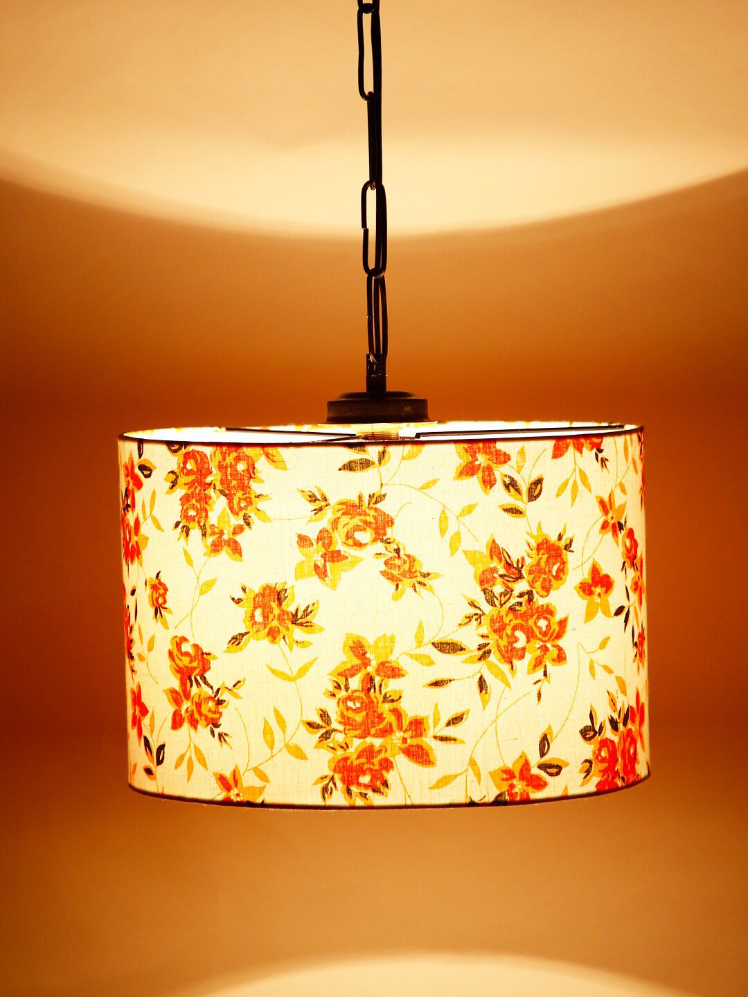 Devansh Multicolored Floral Print Cotton Drum Hanging Lamp Price in India