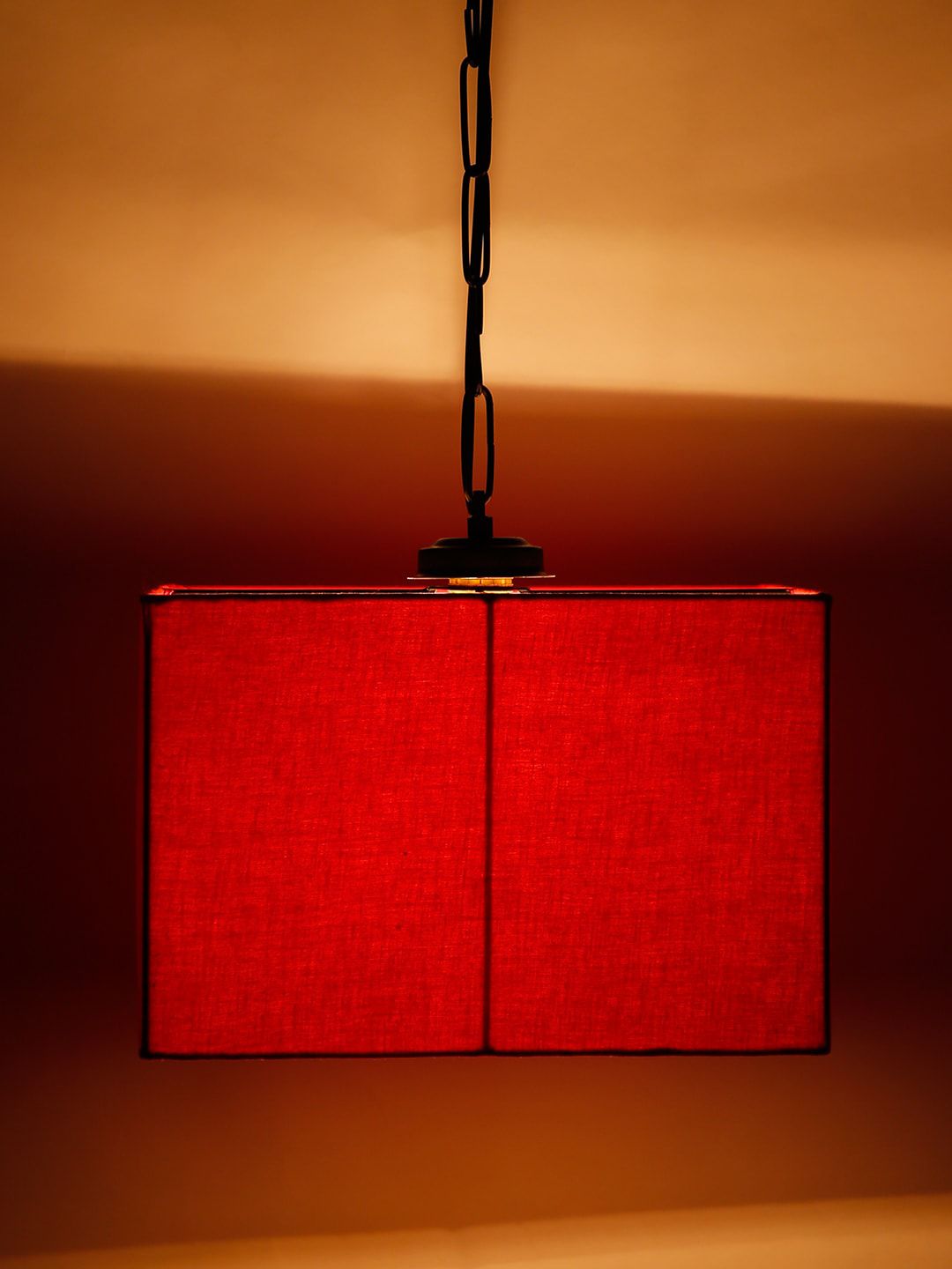 Devansh Red Cotton Square Drum Hanging Lamp Price in India