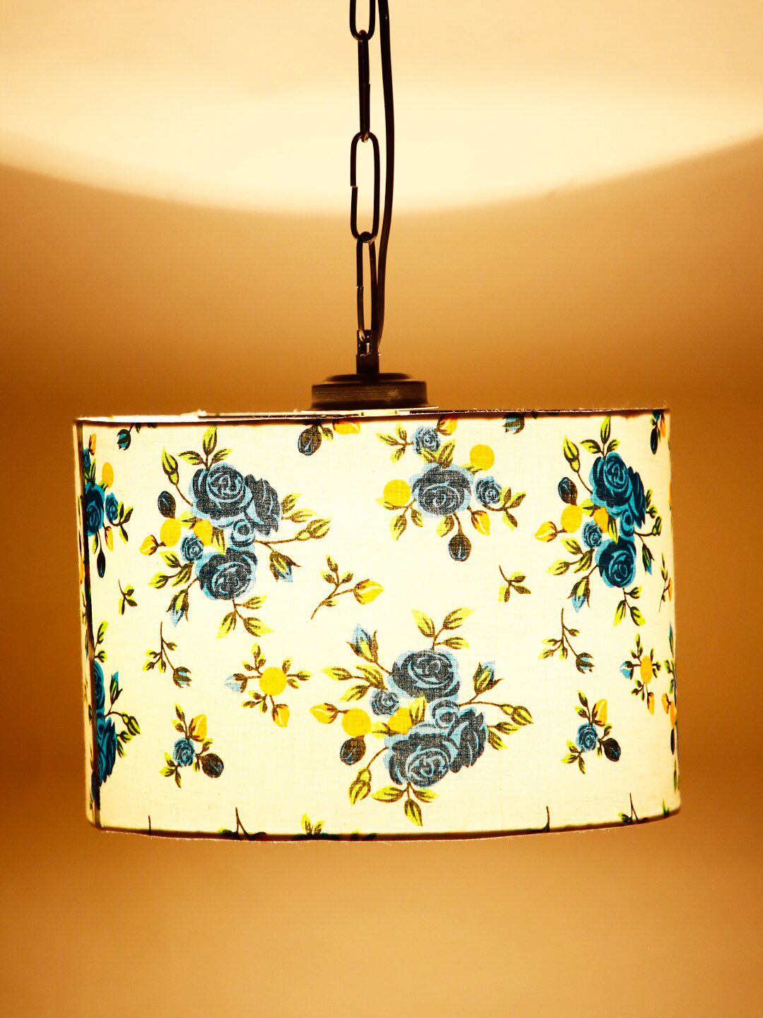 Devansh Multicolored Floral Print Cotton Drum Hanging Lamp Price in India