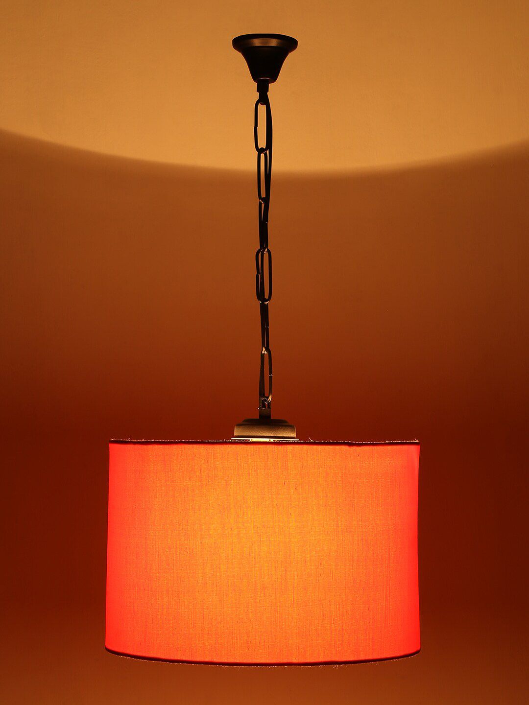Devansh Orange & Black Cotton Drum Hanging Lamp Price in India