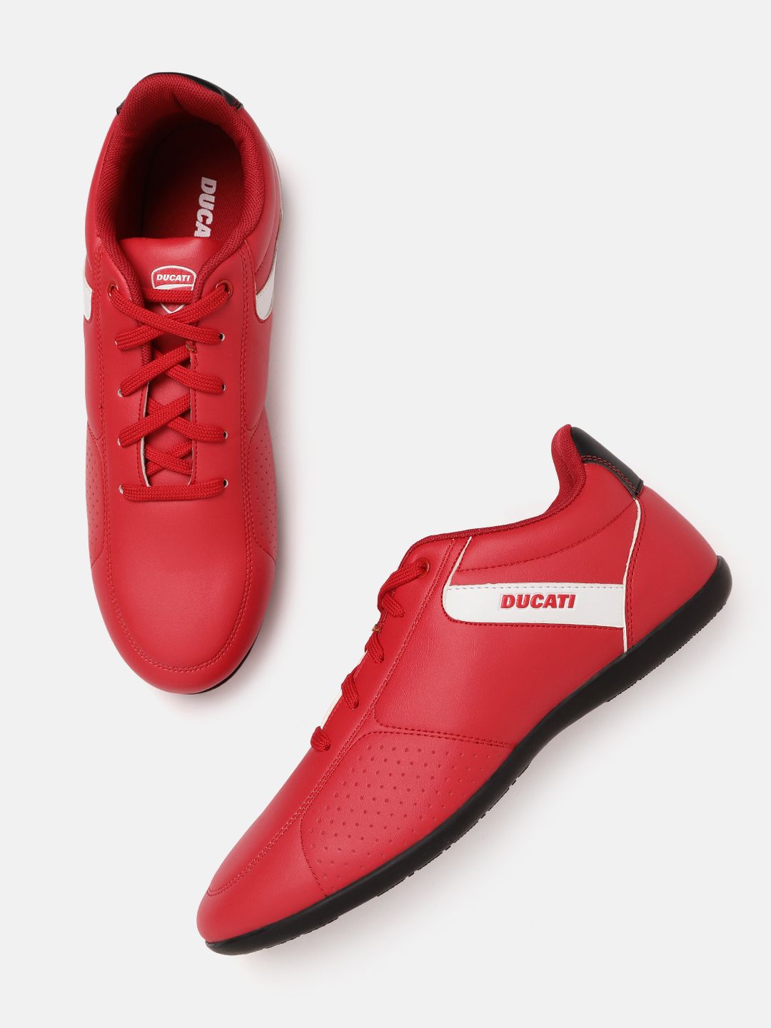 Ducati Men Red & White Solid Sneakers with Perforated Detail