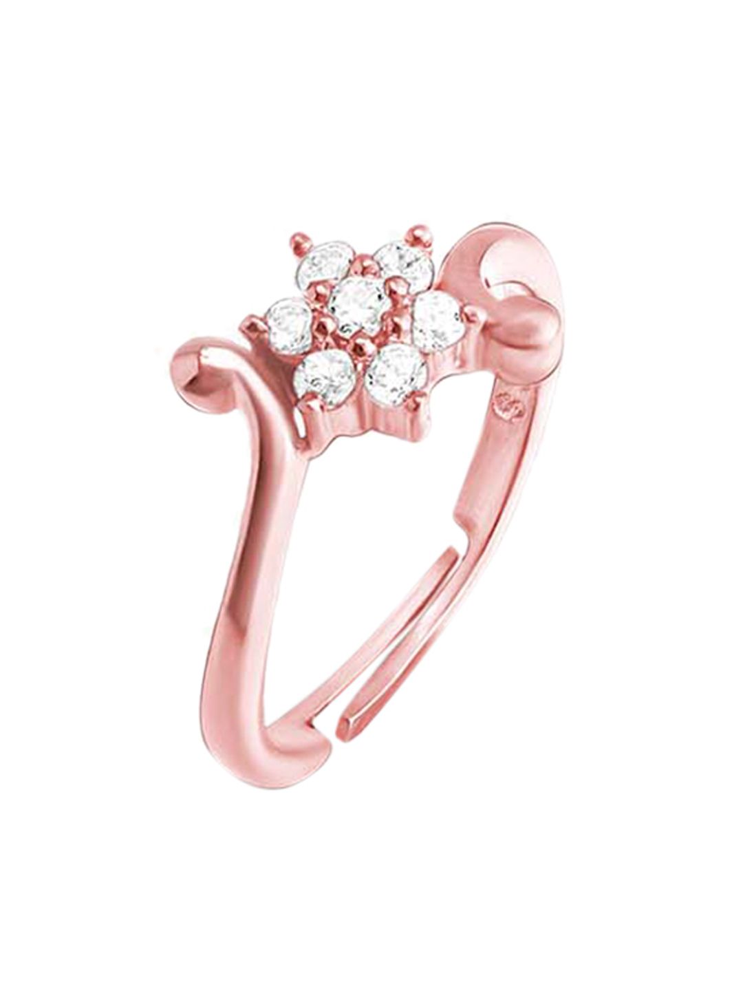 GIVA Rose Gold-Plated & White CZ-Studded Snowflakel Finger Ring Price in India