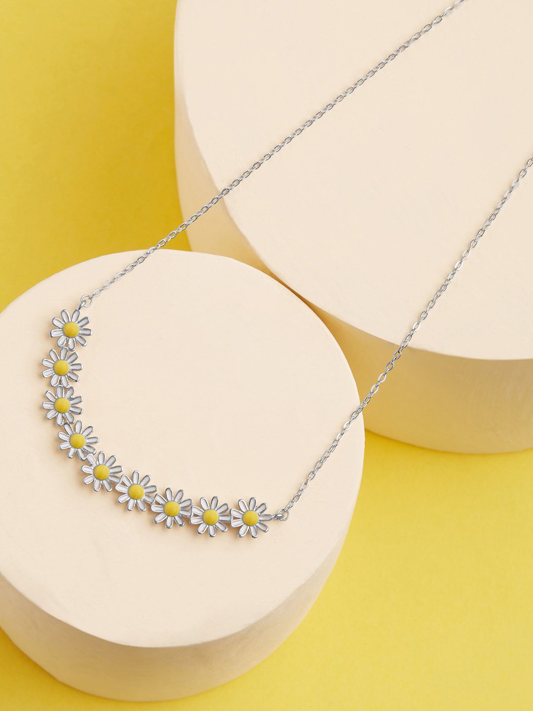 GIVA Yellow Flowers Sterling Silver Rhodium-Plated Necklace Price in India